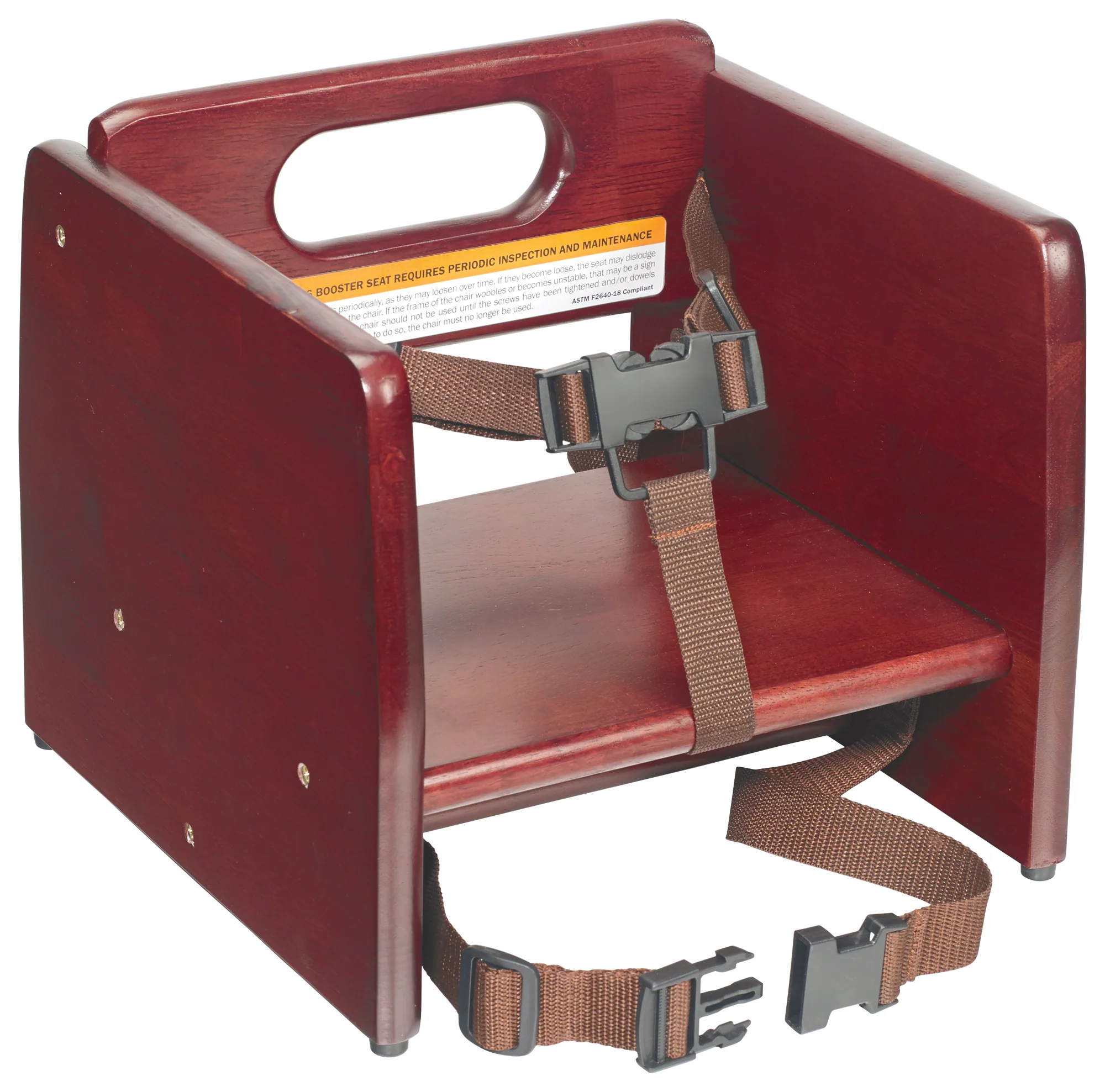 Winco CHB-703 11-3/4 Inch Booster Seat Wood with Waist and Chair Straps Mahogany Finish - Image 3