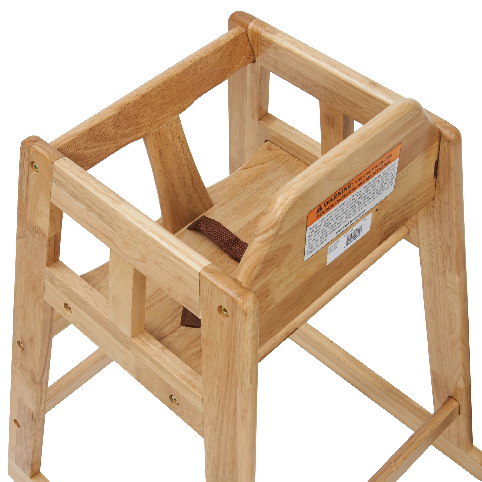 Winco CHH-101A 20 Inch Buckle Strap High Chair Rubber Wood Natural Finish - Image 3