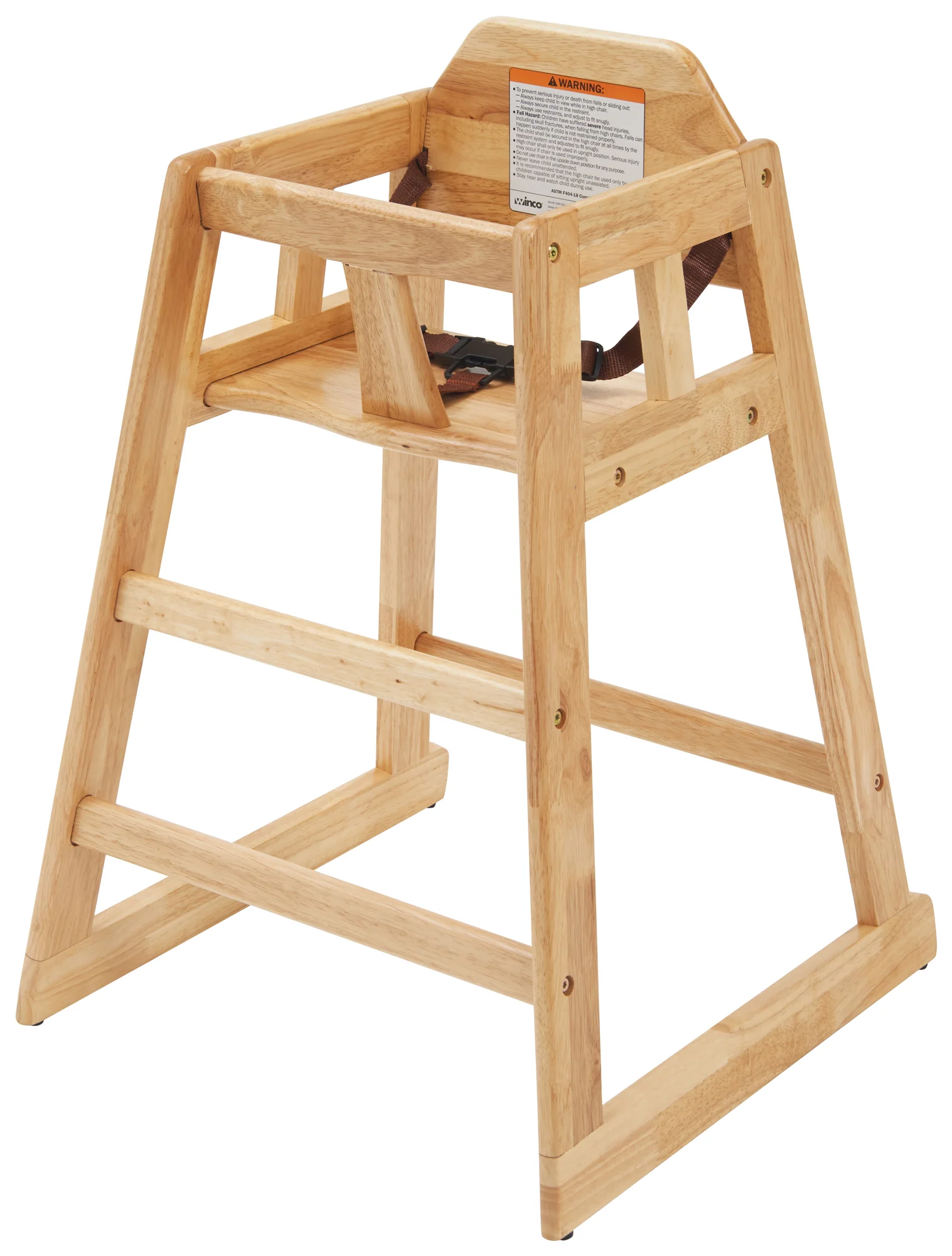 Winco CHH-101A 20 Inch Buckle Strap High Chair Rubber Wood Natural Finish - Image 5