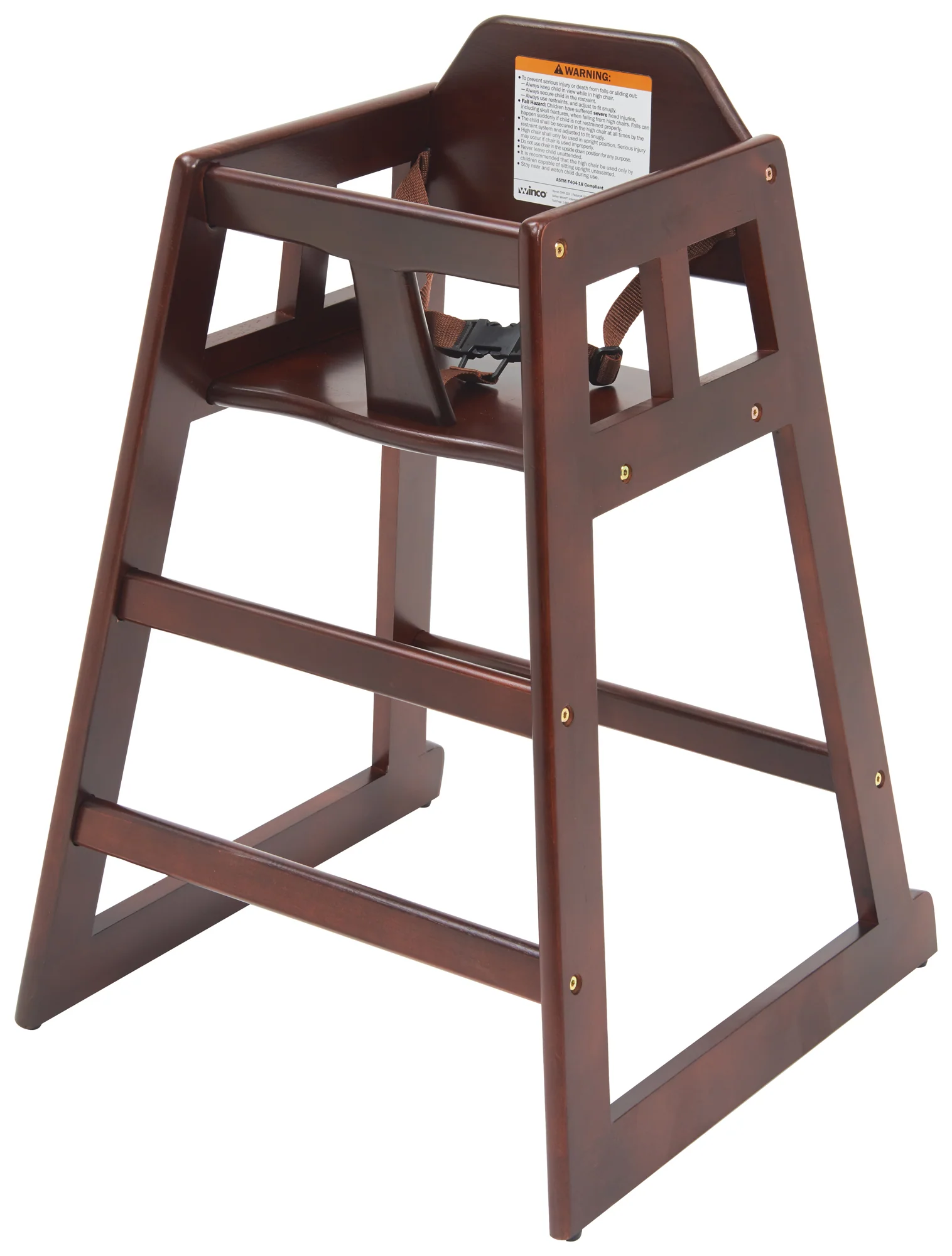 Winco CHH-103 20 Inch High Chair Buckle Strap Stackable Mahogany Wood - Image 2