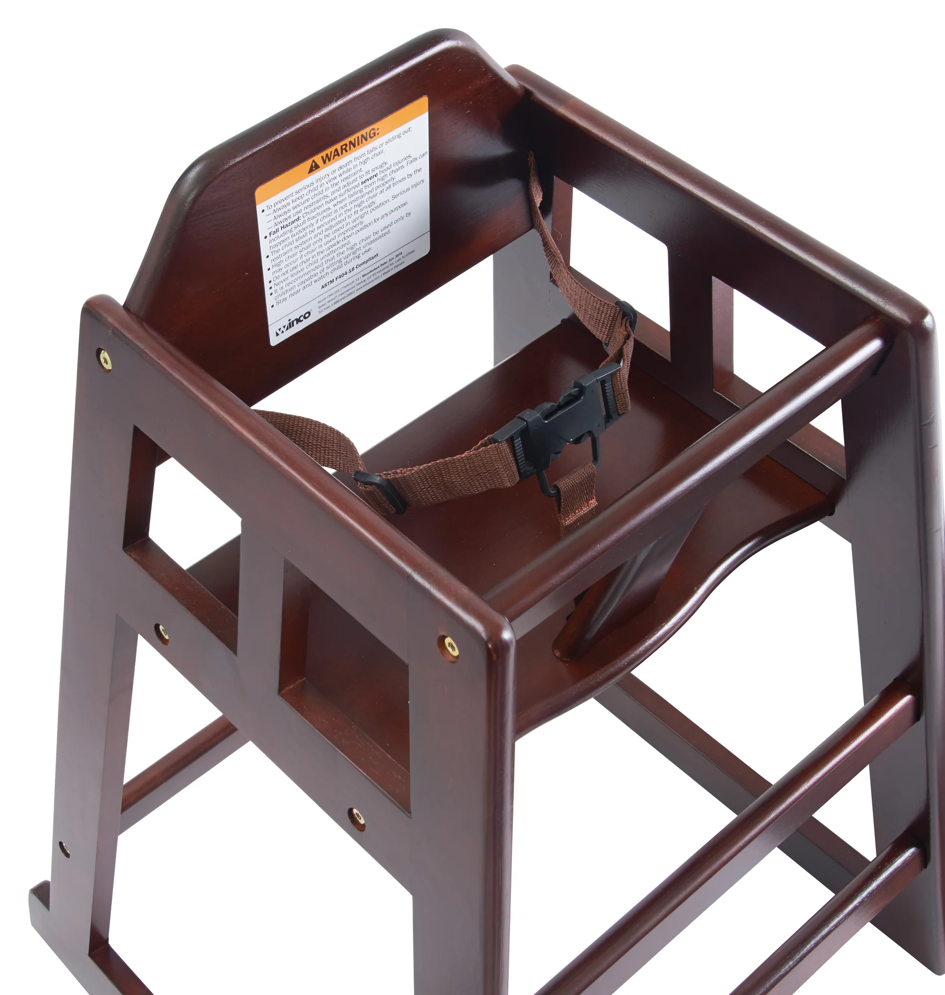 Winco CHH-103A 20 Inch Buckle Strap High Chair Rubberwood Mahogany Finish - Image 5