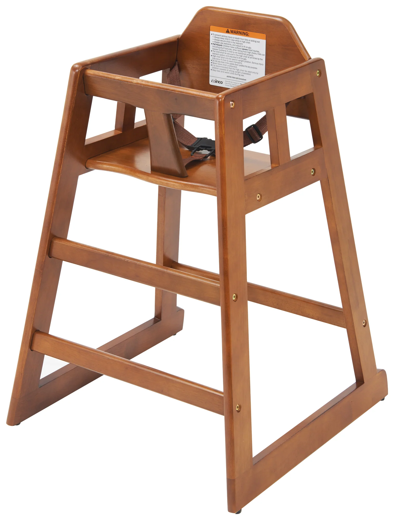 Winco CHH-104 20 Inch High Chair Buckle Strap Rubberwood Walnut Finish - Image 2