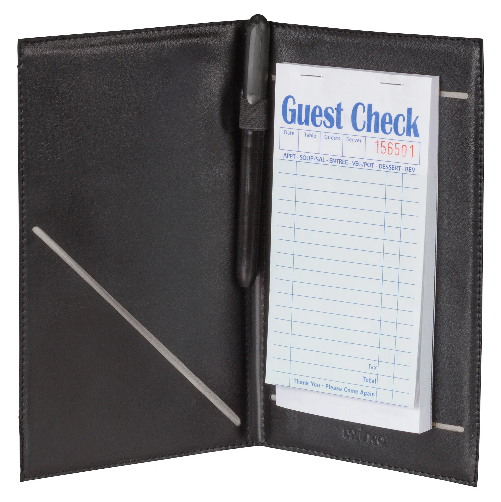 Winco CHK-2K 8-1/2 Inch Guest Order Holder with Elastic Pen Loop Black - Image 2
