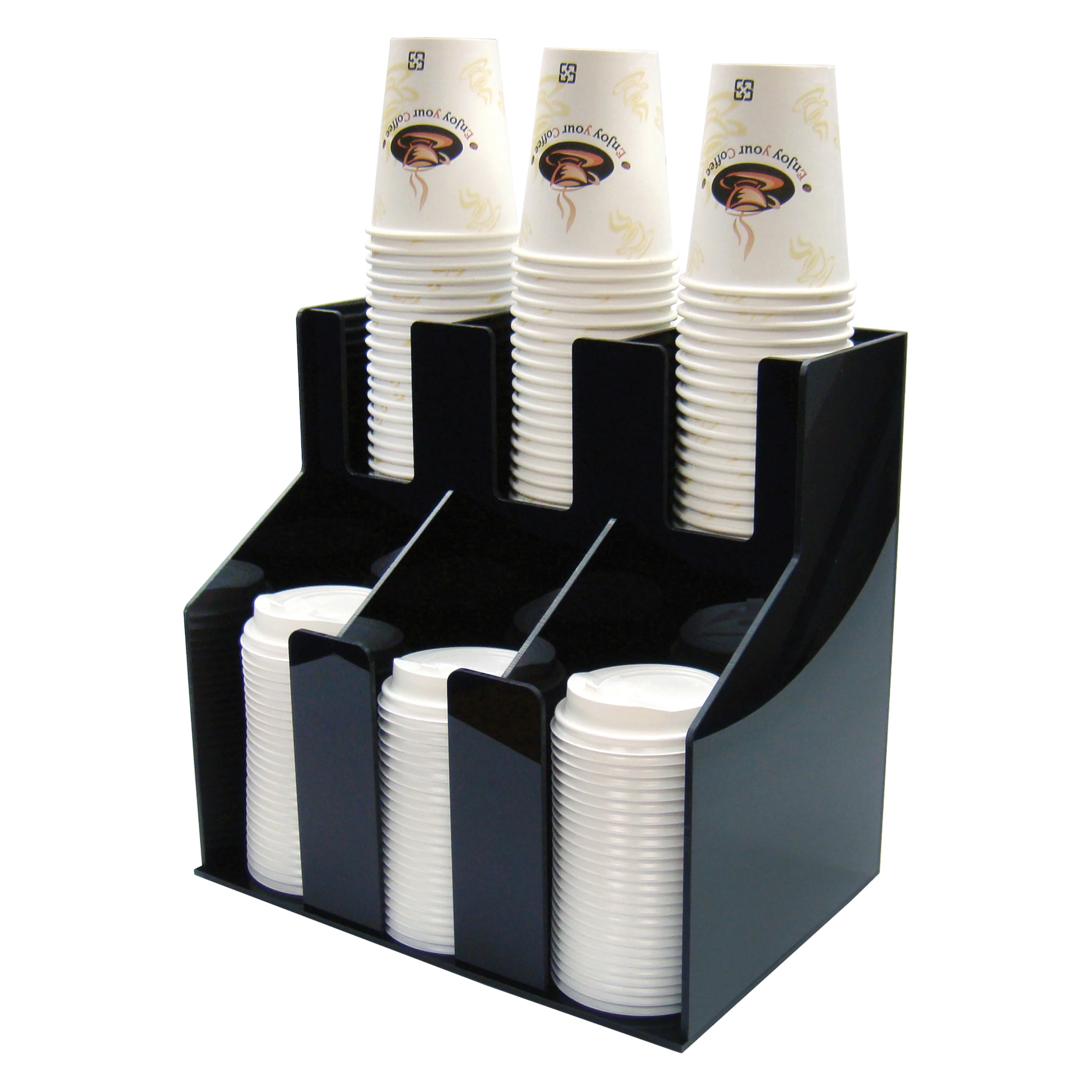 Winco CLO-3D 12-11/16 Inch Cup and Lid Organizer 2 Tier ABS Plastic Black - Image 2
