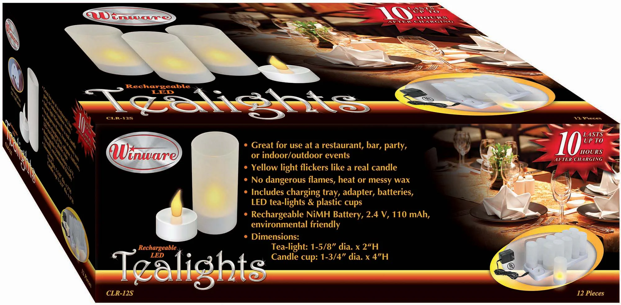 Winco CLR-12S Flameless Tealight Candle Set 1-1/2 Inch Diameter with 12 Tea Lights - Image 3
