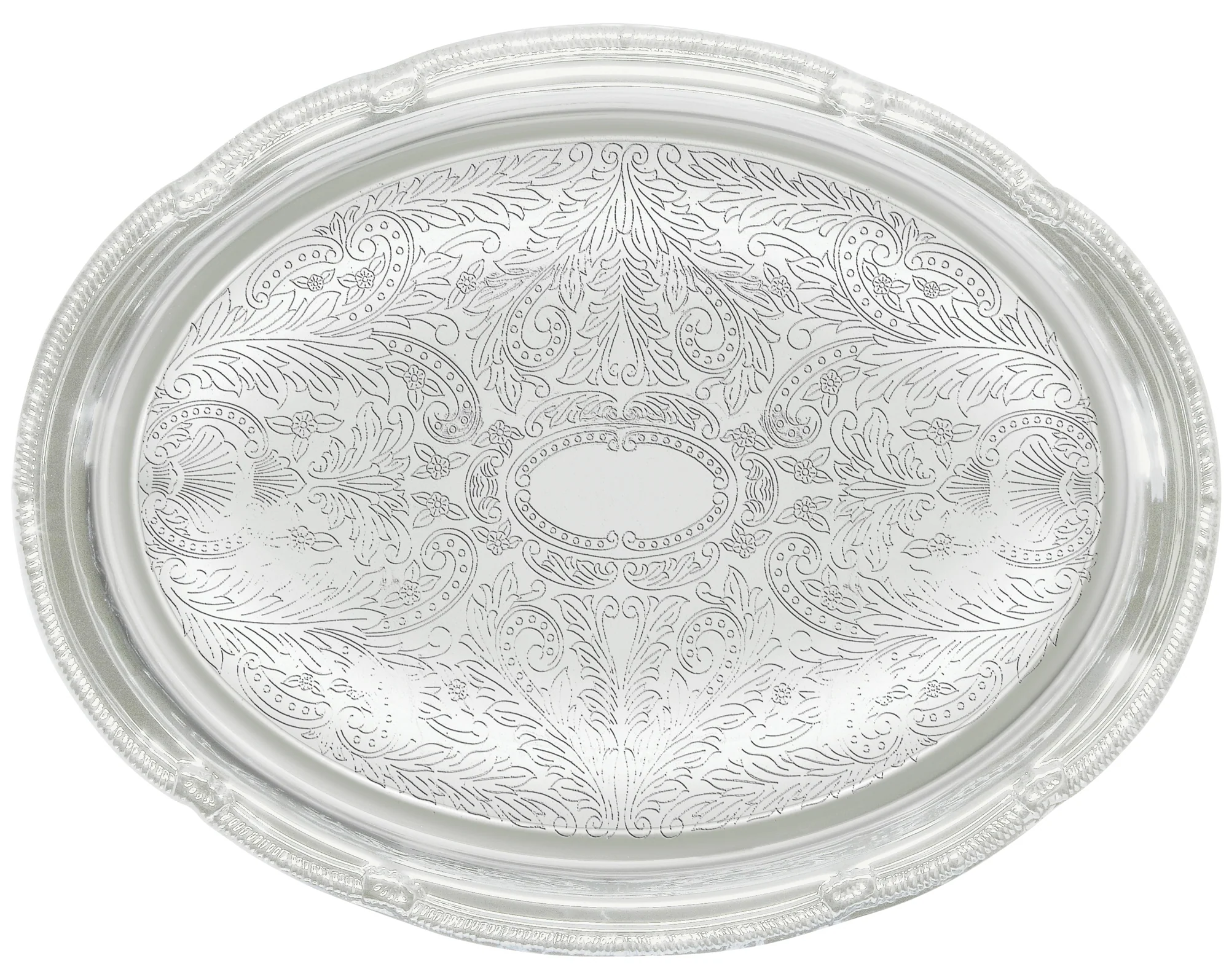 Winco CMT-1014 14 Inch Oval Serving Tray with Gadroon Edge Chrome Plated - Image 2