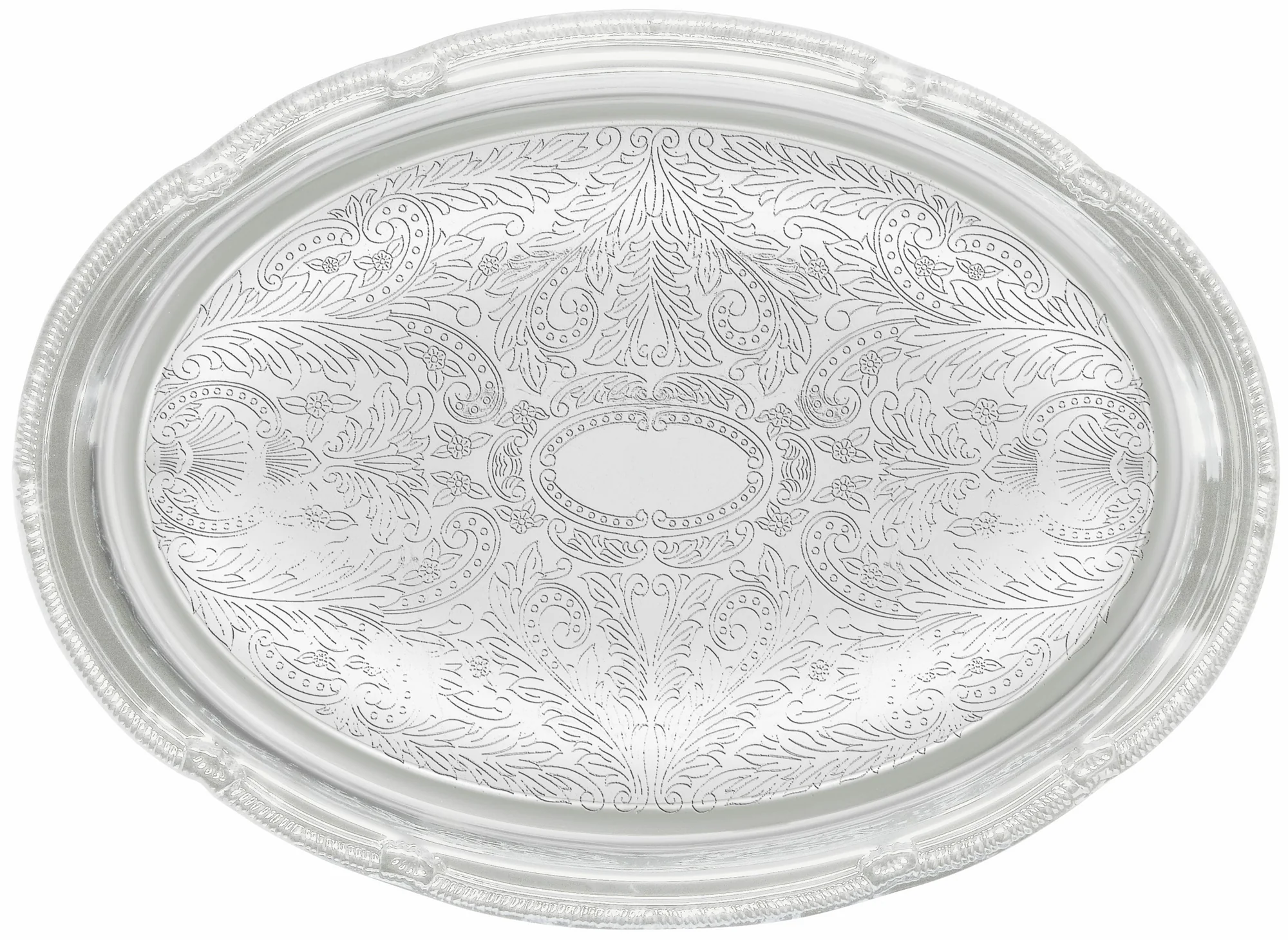 Winco CMT-1318 18-3/4 Inch Oval Serving Tray with Gadroon Edge Chrome Plated - Image 2