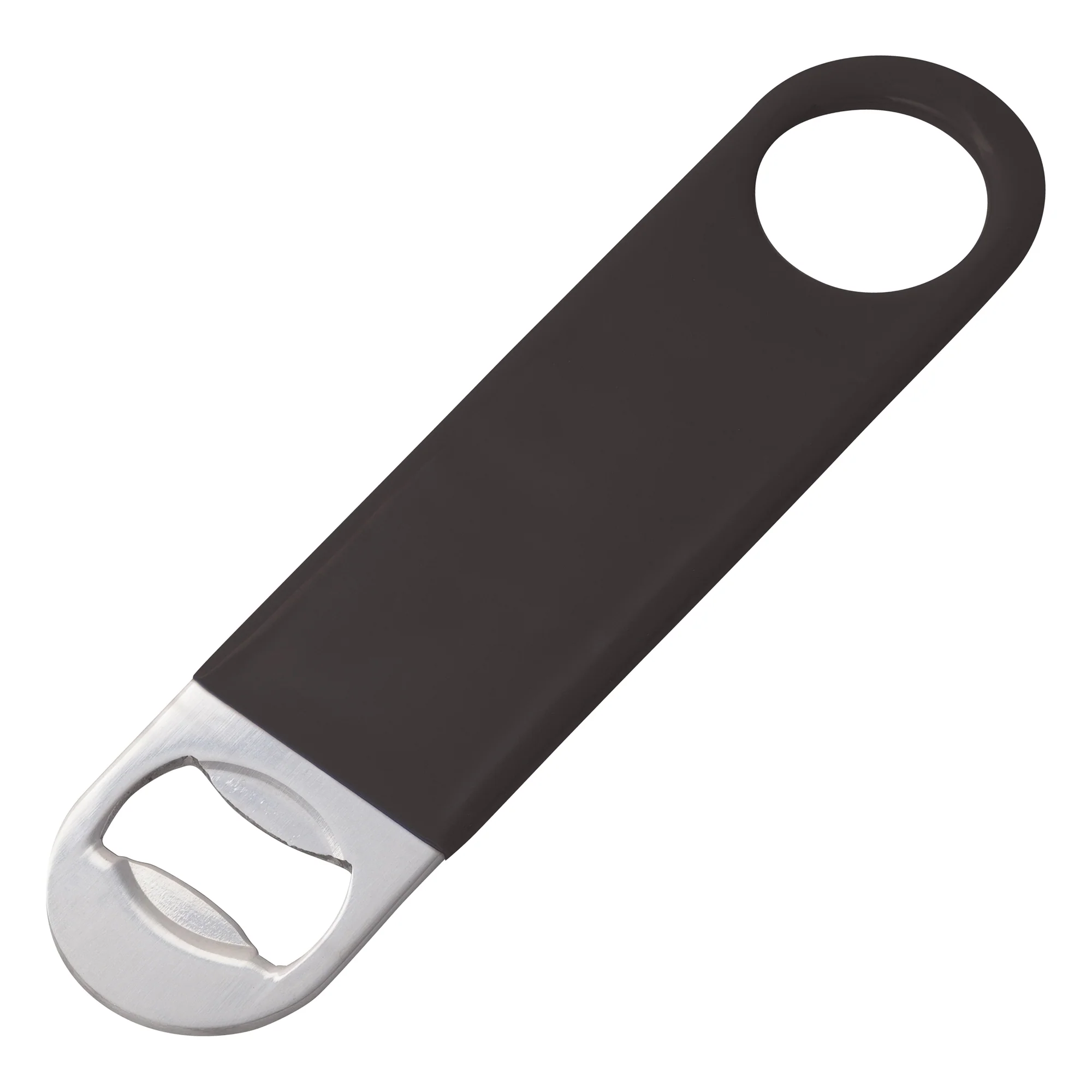 Winco CO-301PK 7 Inch Bottle Opener Flat Handheld Stainless Steel Black PVC Coating