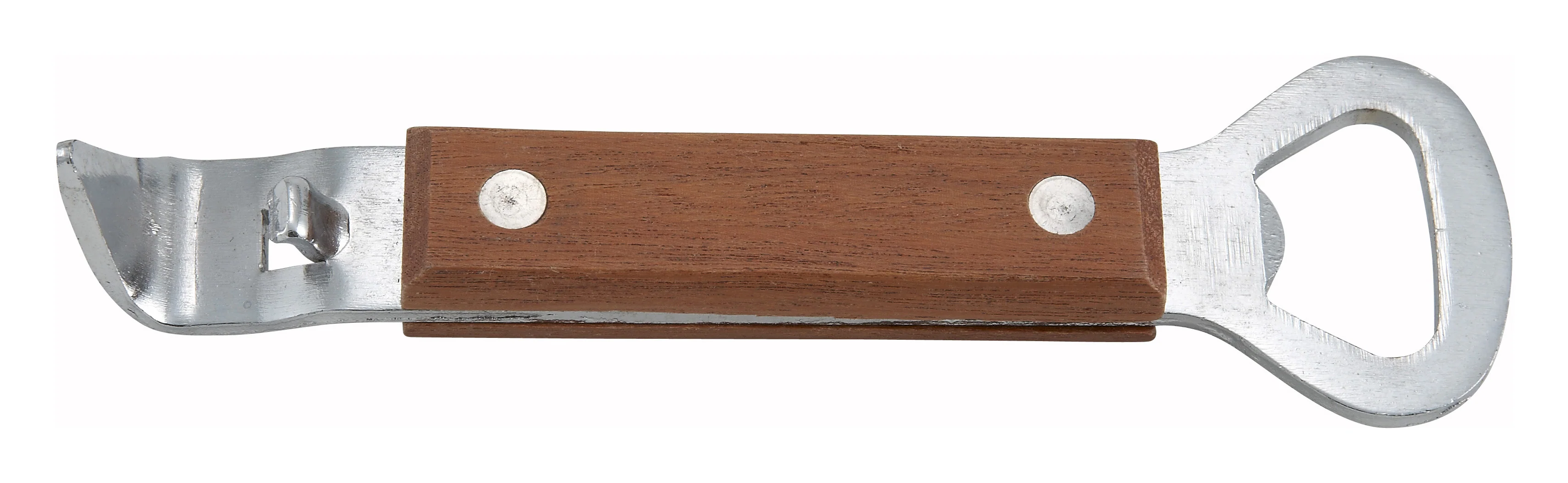Winco CO-303 7 Inch Can Tapper and Bottle Opener Stainless Steel with Wooden Handle - Image 2