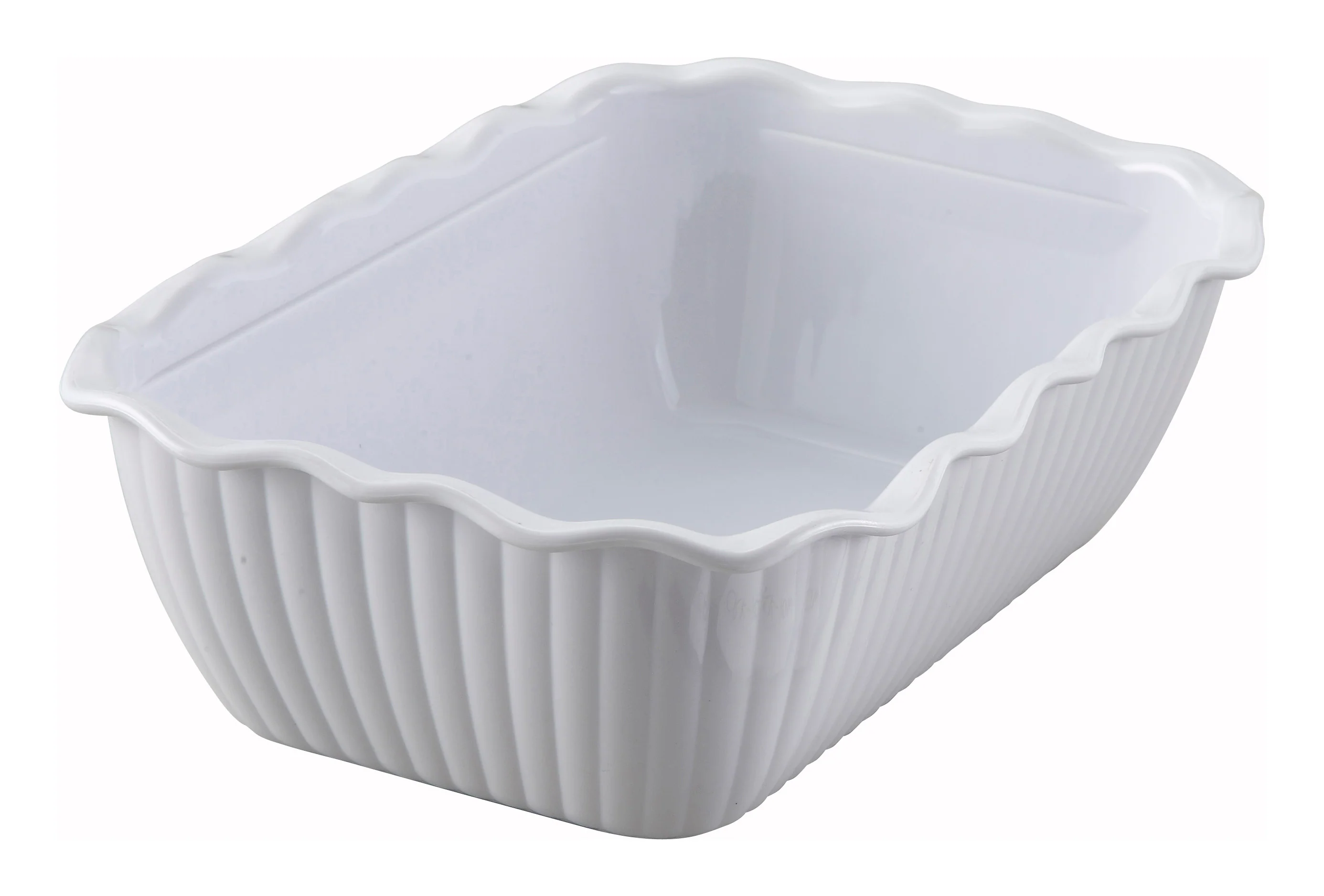 Winco CRK-10W 10 Inch White Rectangular Deli Crock SAN BPA-Free with Fluted Design - Image 2