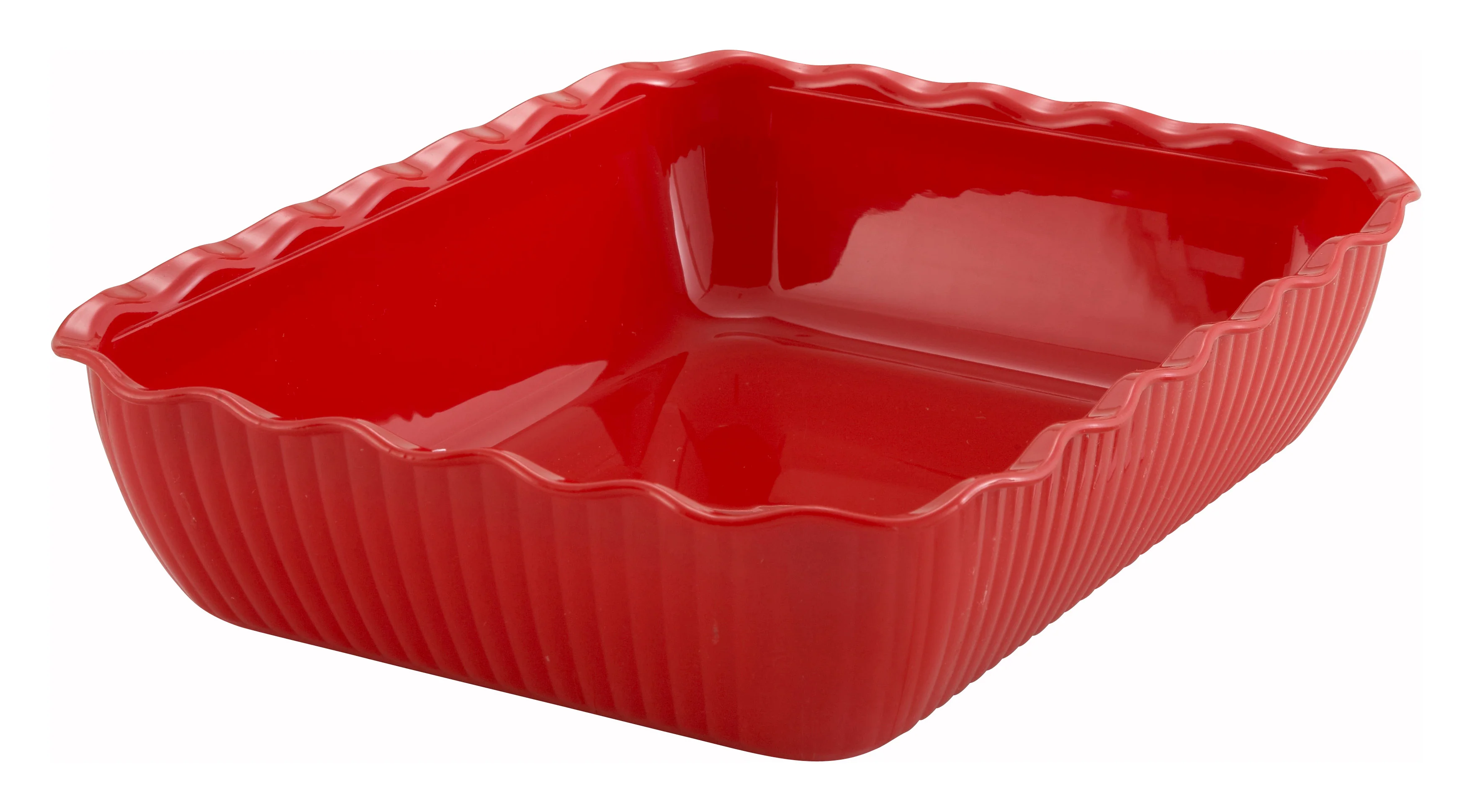 Winco CRK-13R 13 Inch Rectangular Salad Crock BPA Free SAN Red Fluted - Image 2