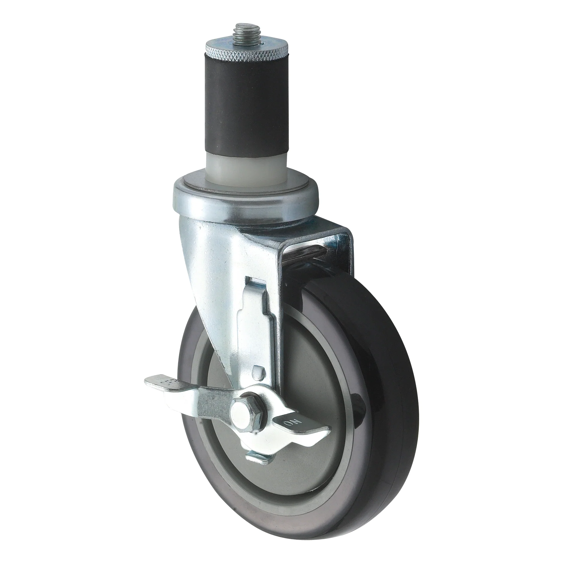 Winco CT-1B 5 Inch Diameter Stem Caster Set with Brake 220 lbs Capacity Polyurethane - Image 2