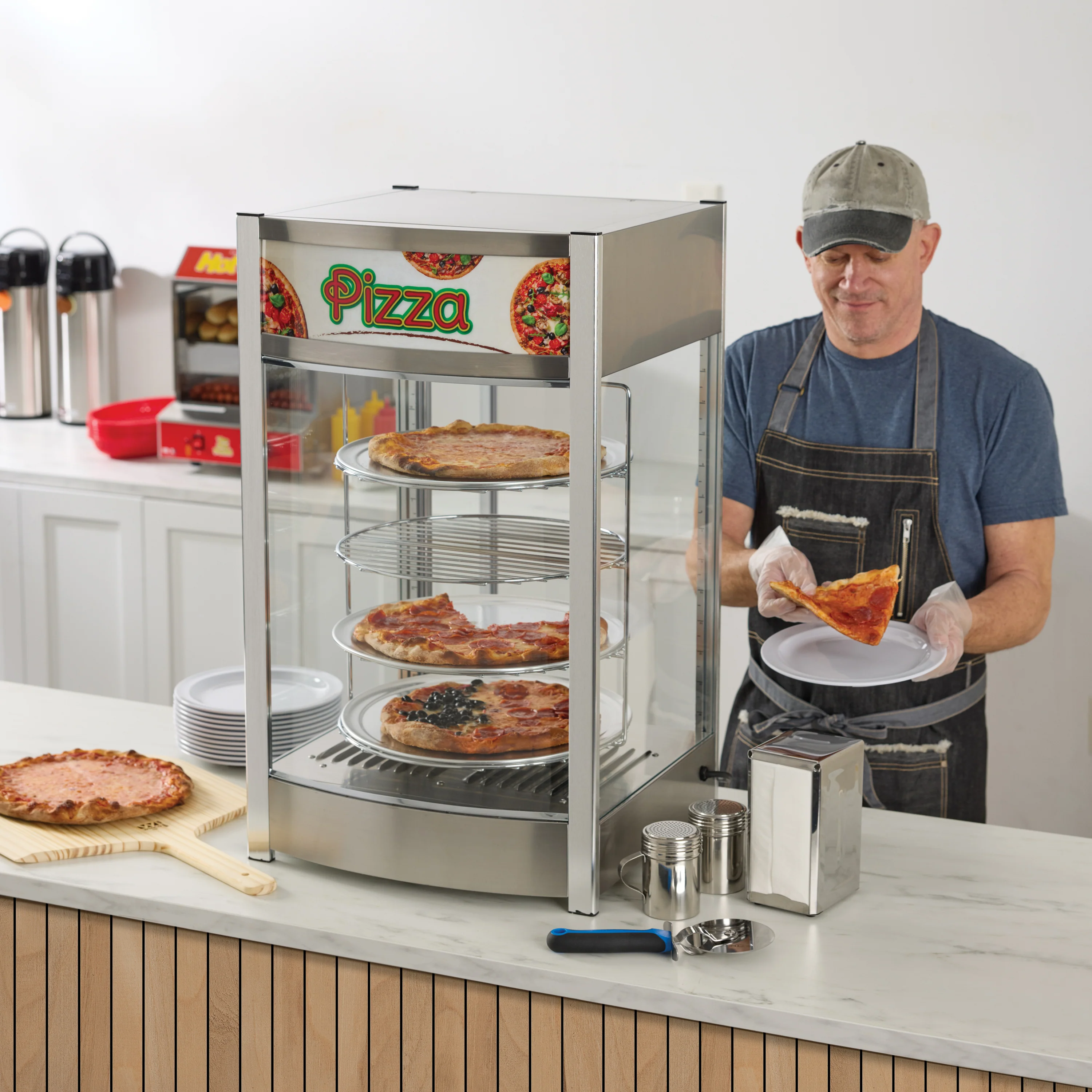 Winco EDM-2 18 Inch Display Merchandiser Electric Countertop Stainless Steel with Removable Crumb Tray - Image 2