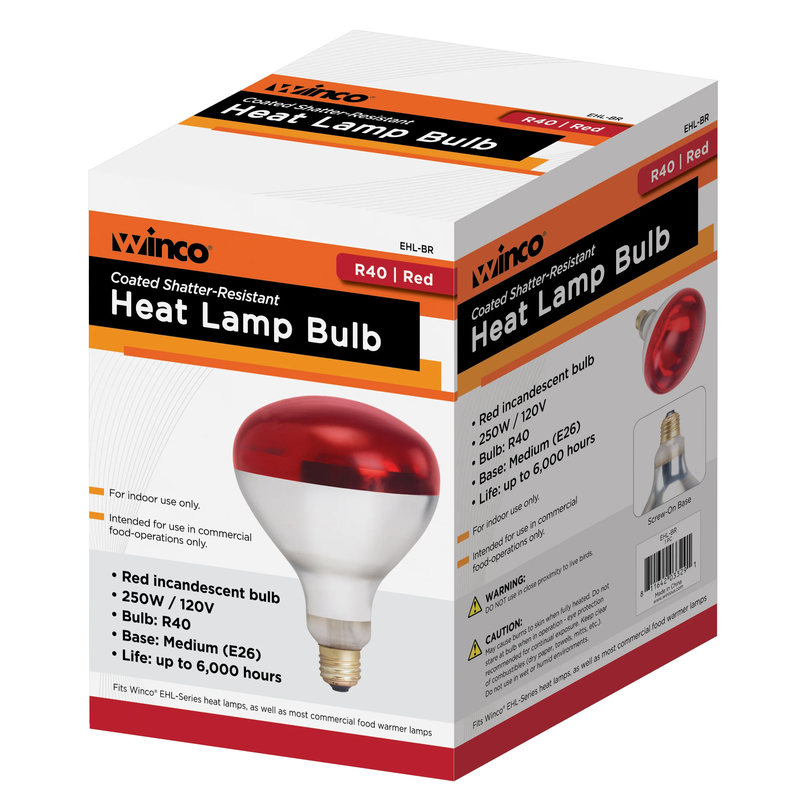 Winco EHL-BR 250 Watt Red Heat Lamp Bulb for EHL-2250 Warming Equipment - Image 3