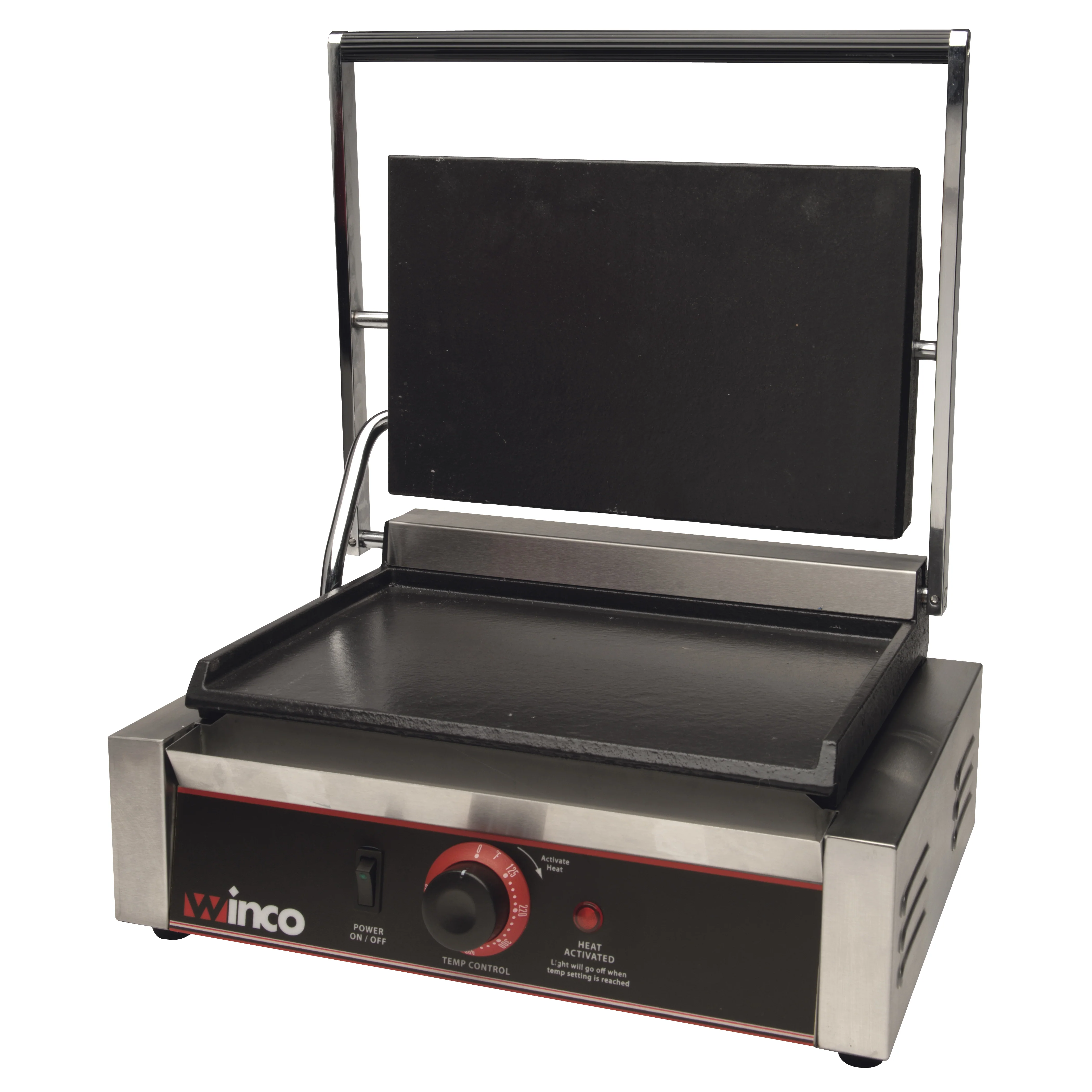Winco ESG-1 14 Inch Sandwich Grill Electric Countertop Cast Iron Surface with Hinged Top - Image 2