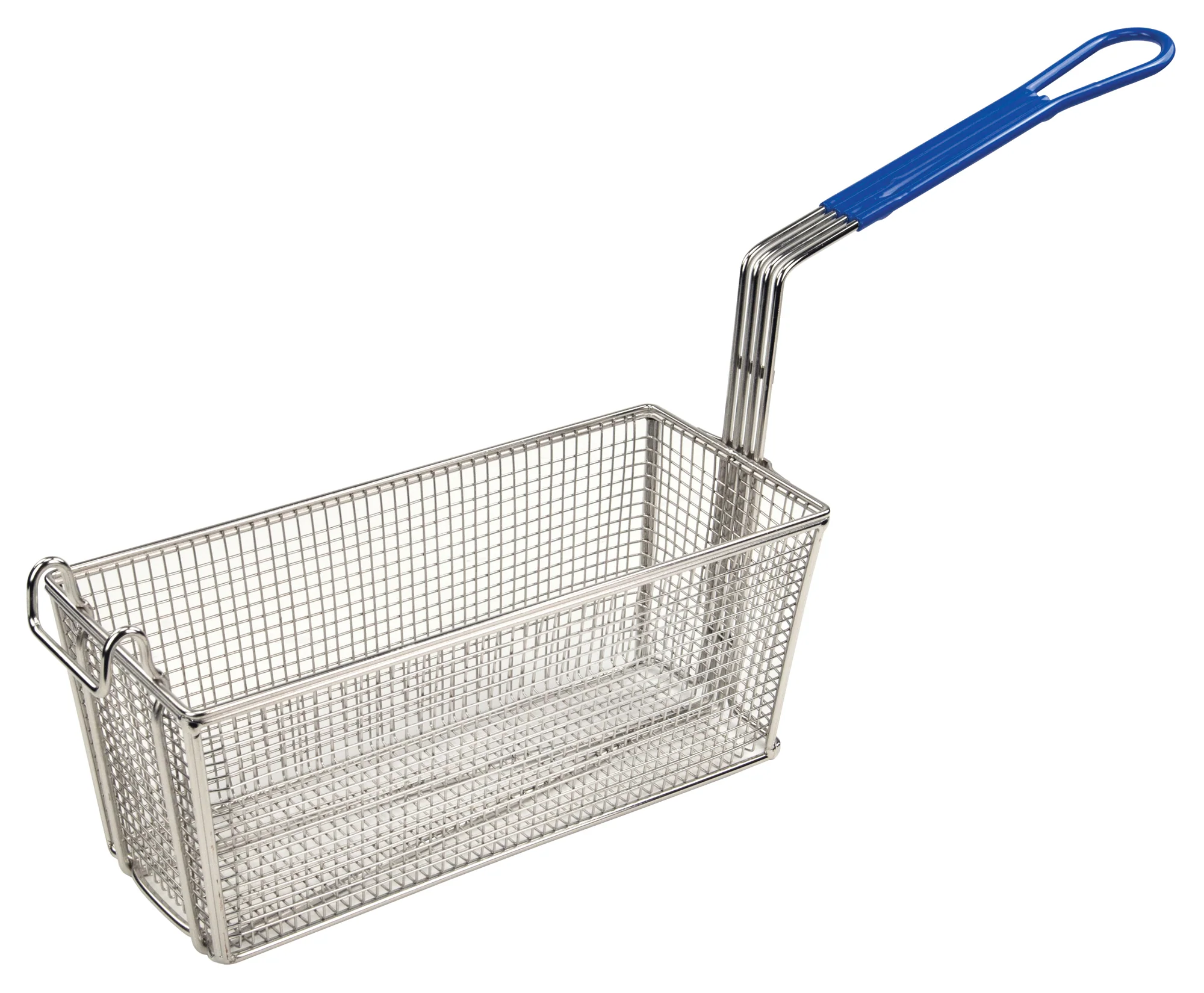 Winco FB-20 13-1/4 Inch Fry Basket Nickel Plated Steel Rectangular with Blue Plastic Handle - Image 2