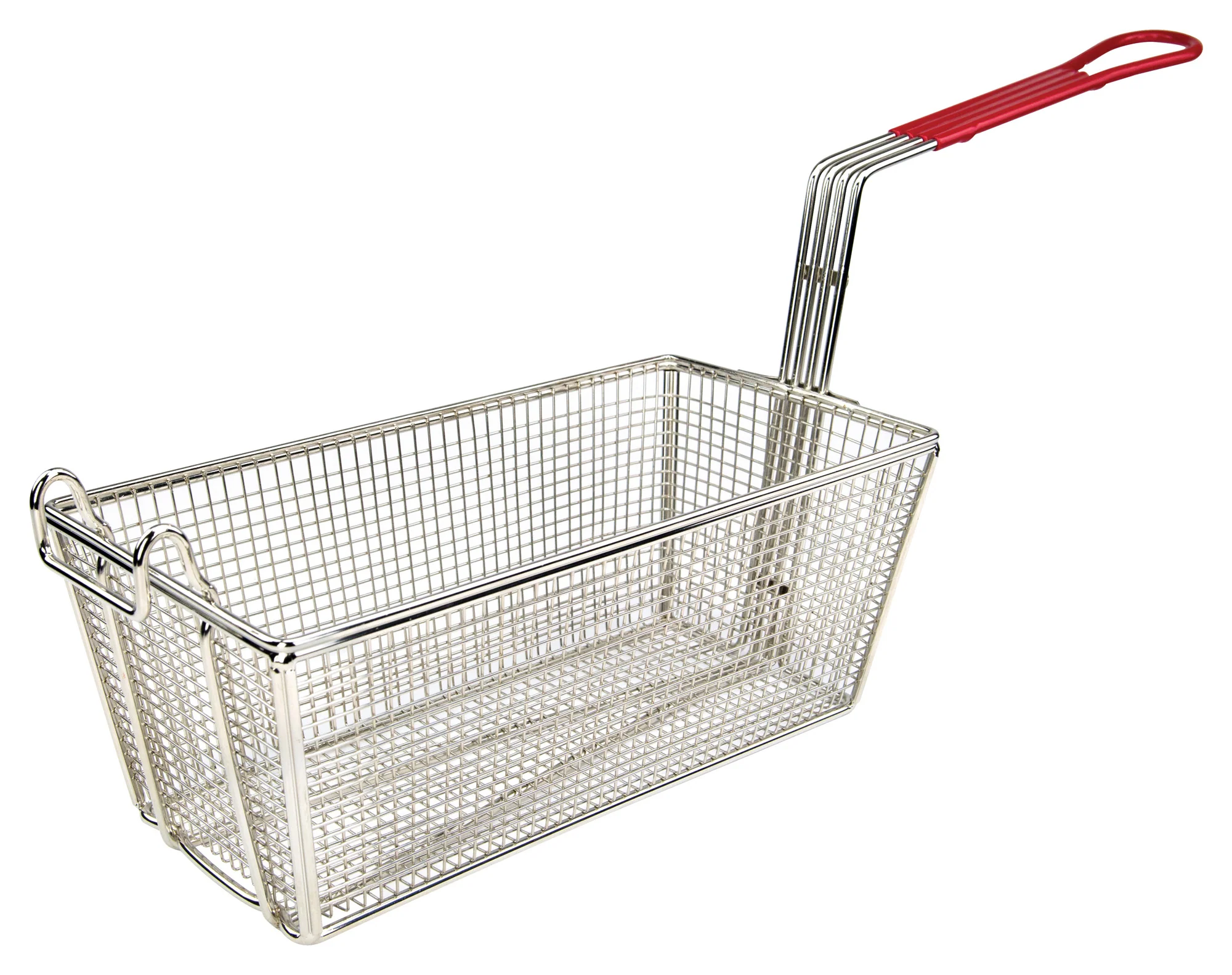 Winco FB-25 12-7/8 Inch Rectangular Fry Basket with Red Handle Nickel Plated - Image 2