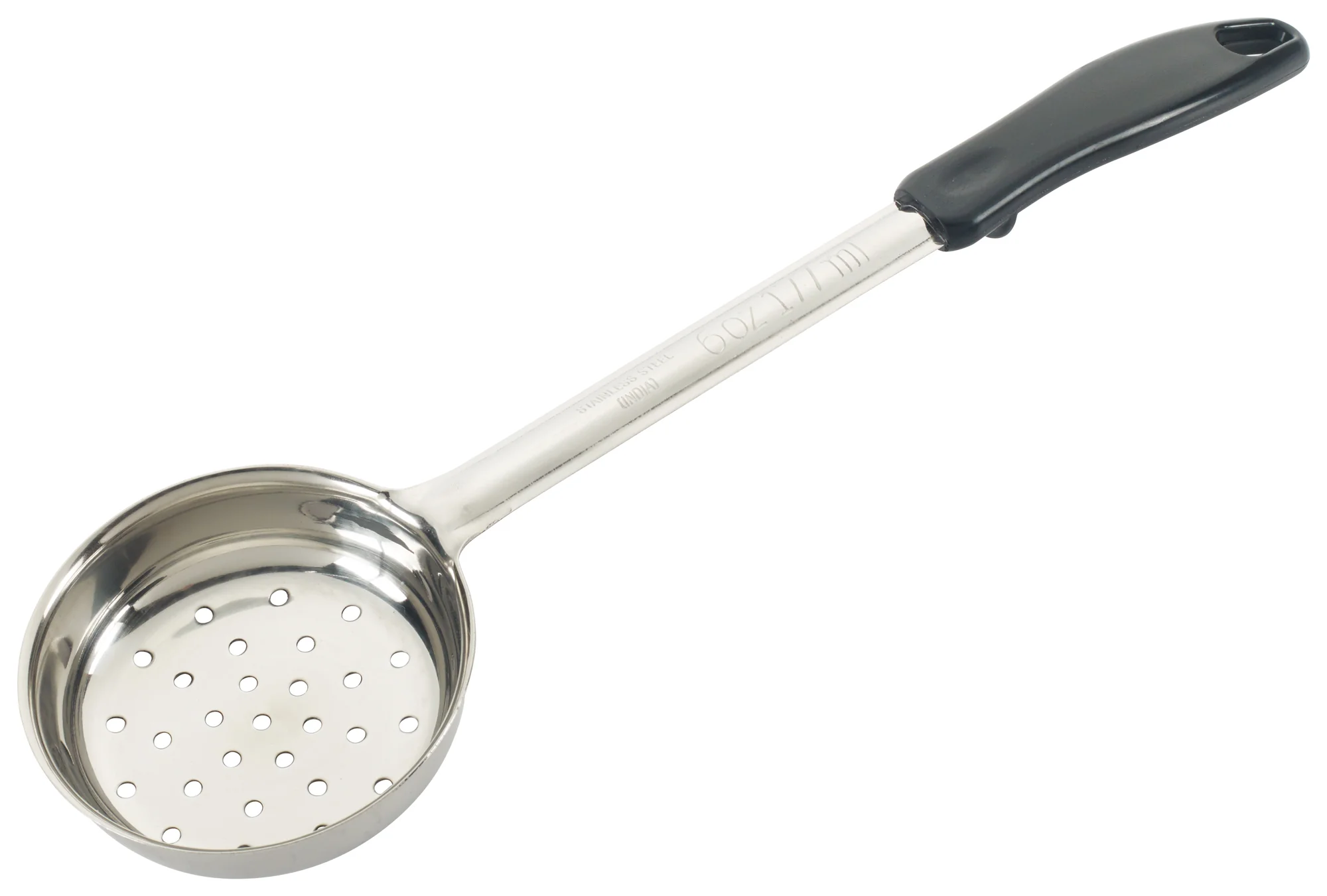 Winco FPP-6 6 Oz Perforated Food Portioner with Black Handle Stainless Steel