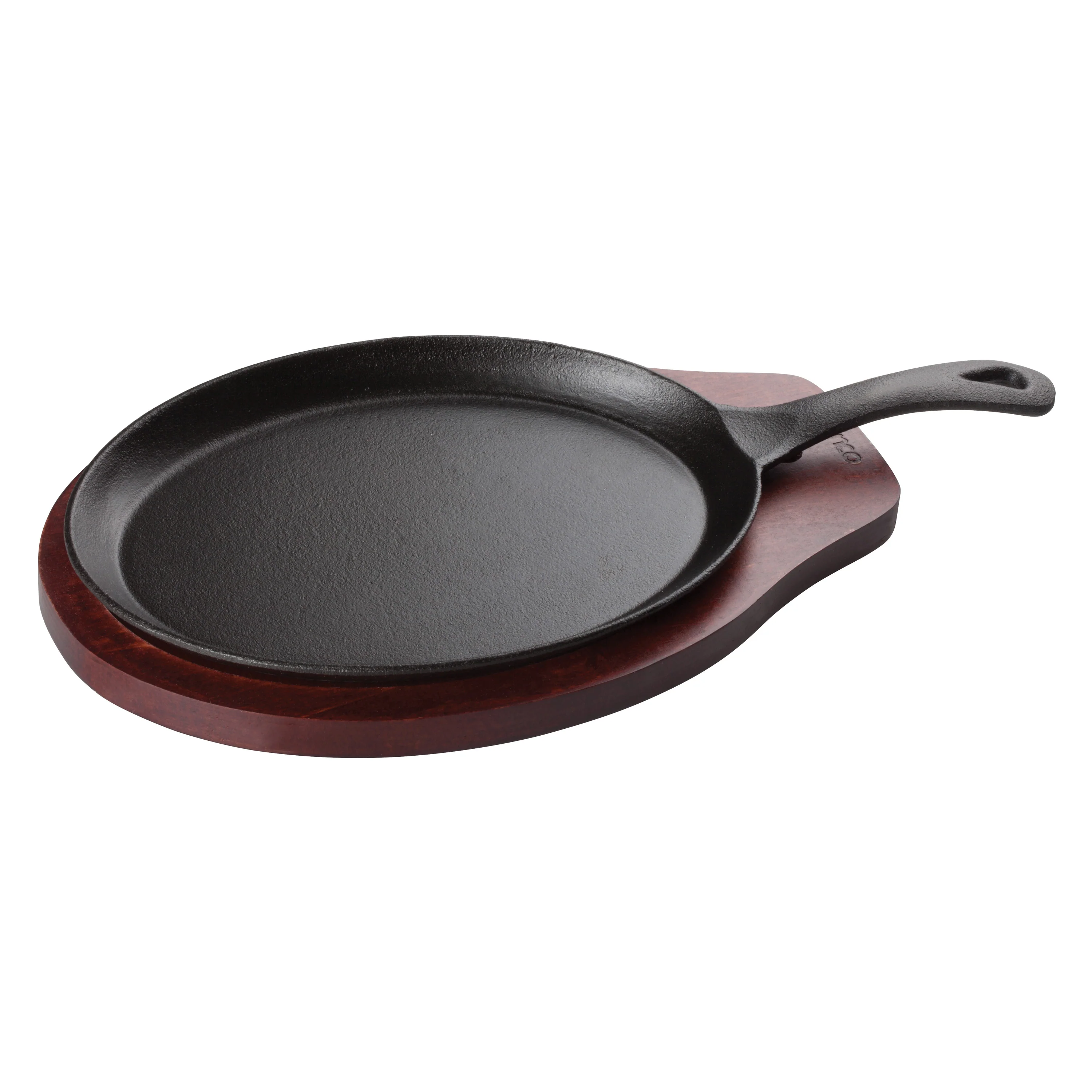 Winco FS-2 10 Inch Cast Iron Fajita Server Set with Wooden Underliner - Image 2