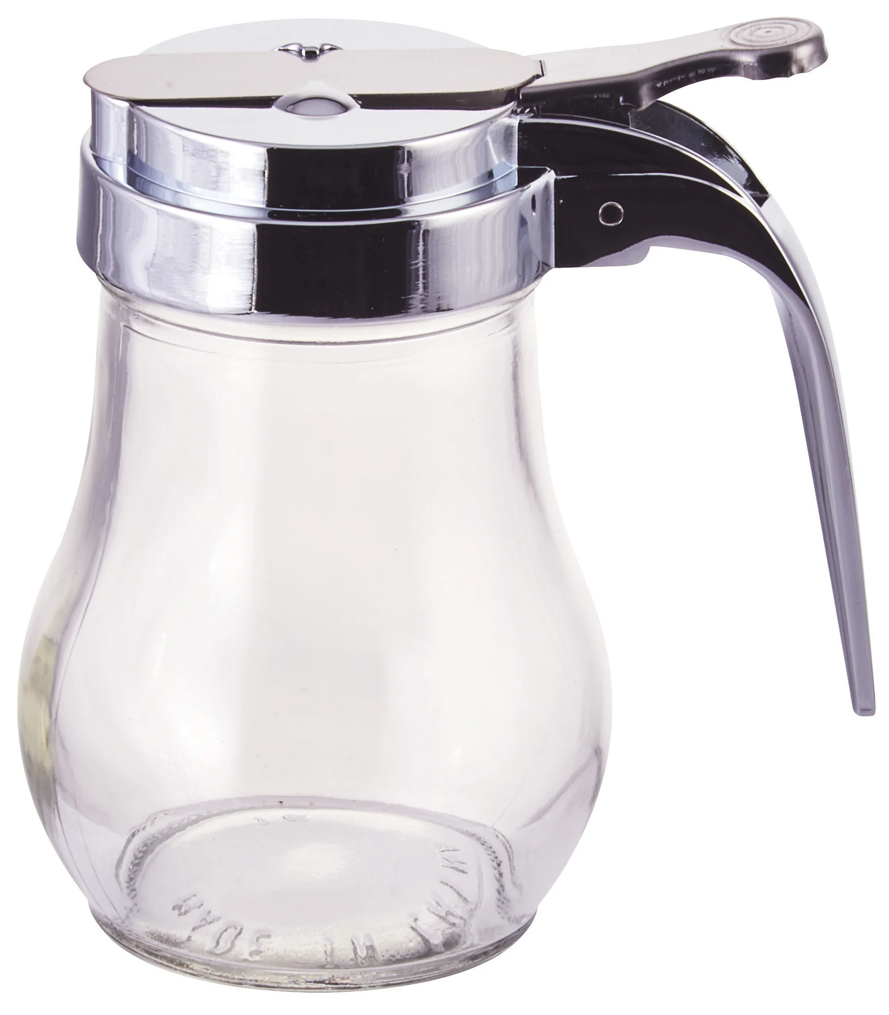 Winco G-115 6 Oz. Syrup Dispenser Thumb Operated with Chrome Plated Top Glass - Image 2