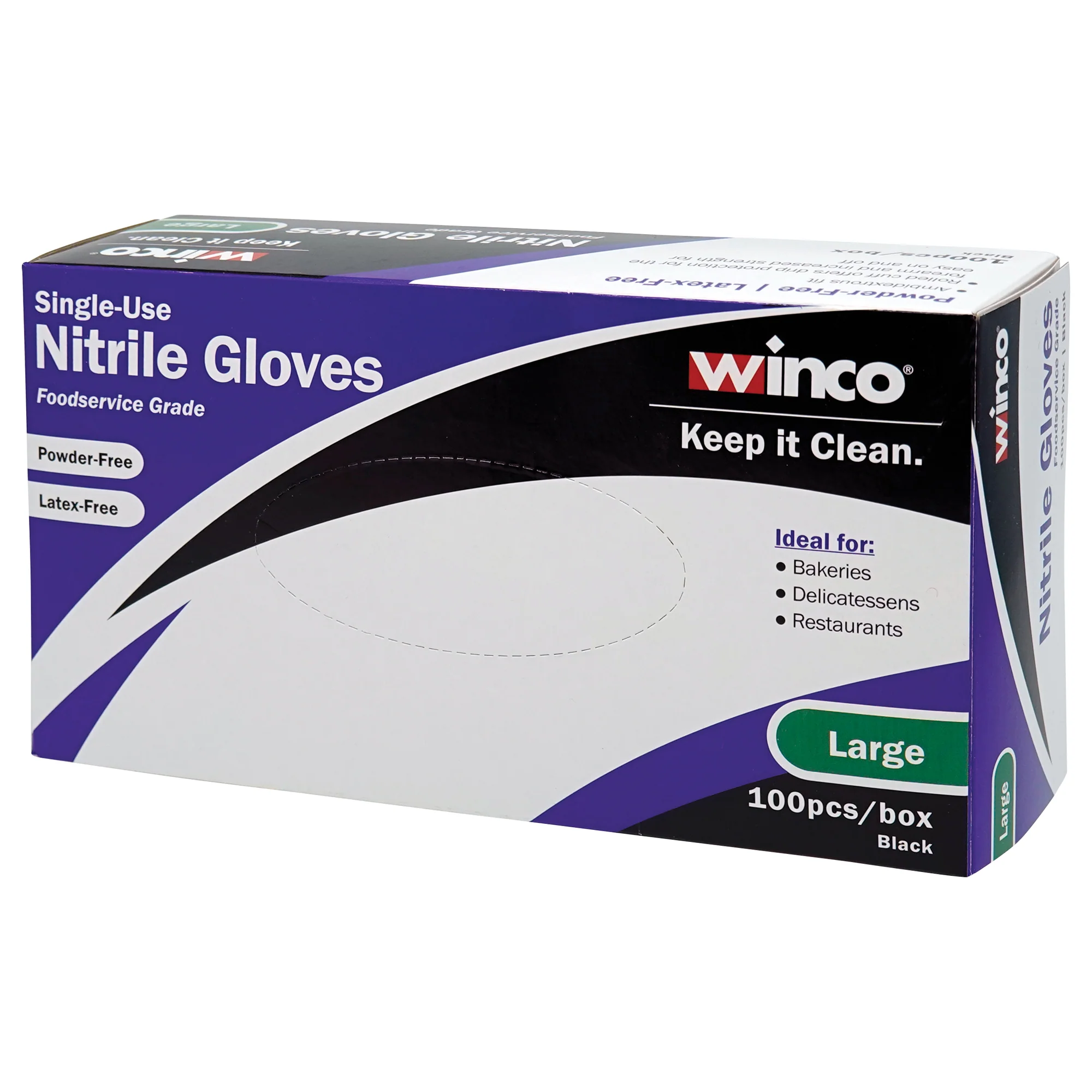 Winco GLN-LB Nitrile Disposable Gloves L Powder-Free Black 3Mil - 100 Count - Image 2