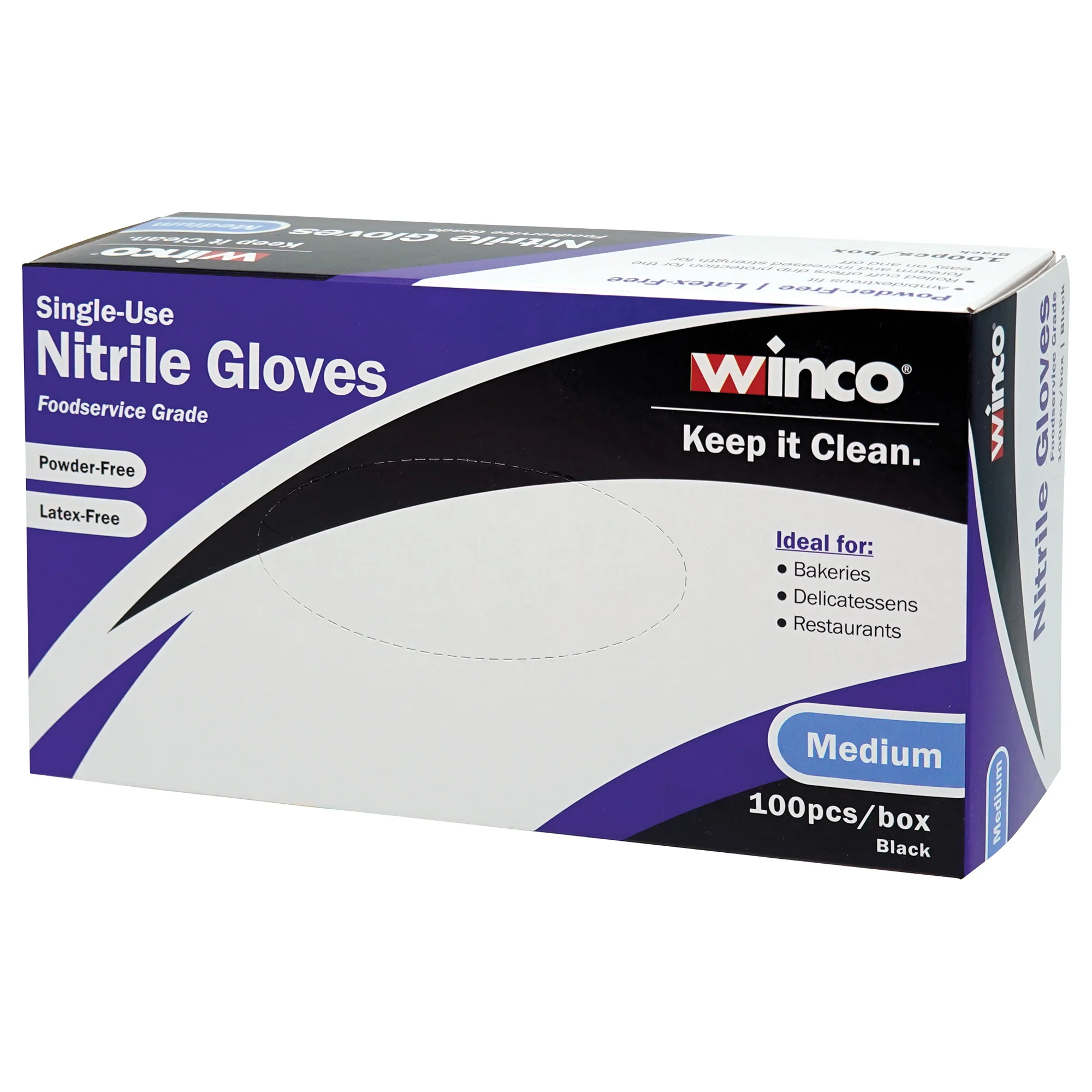 Winco GLN-MB Medium Nitrile Disposable Gloves Black Powder-Free 100 Pack - Image 2
