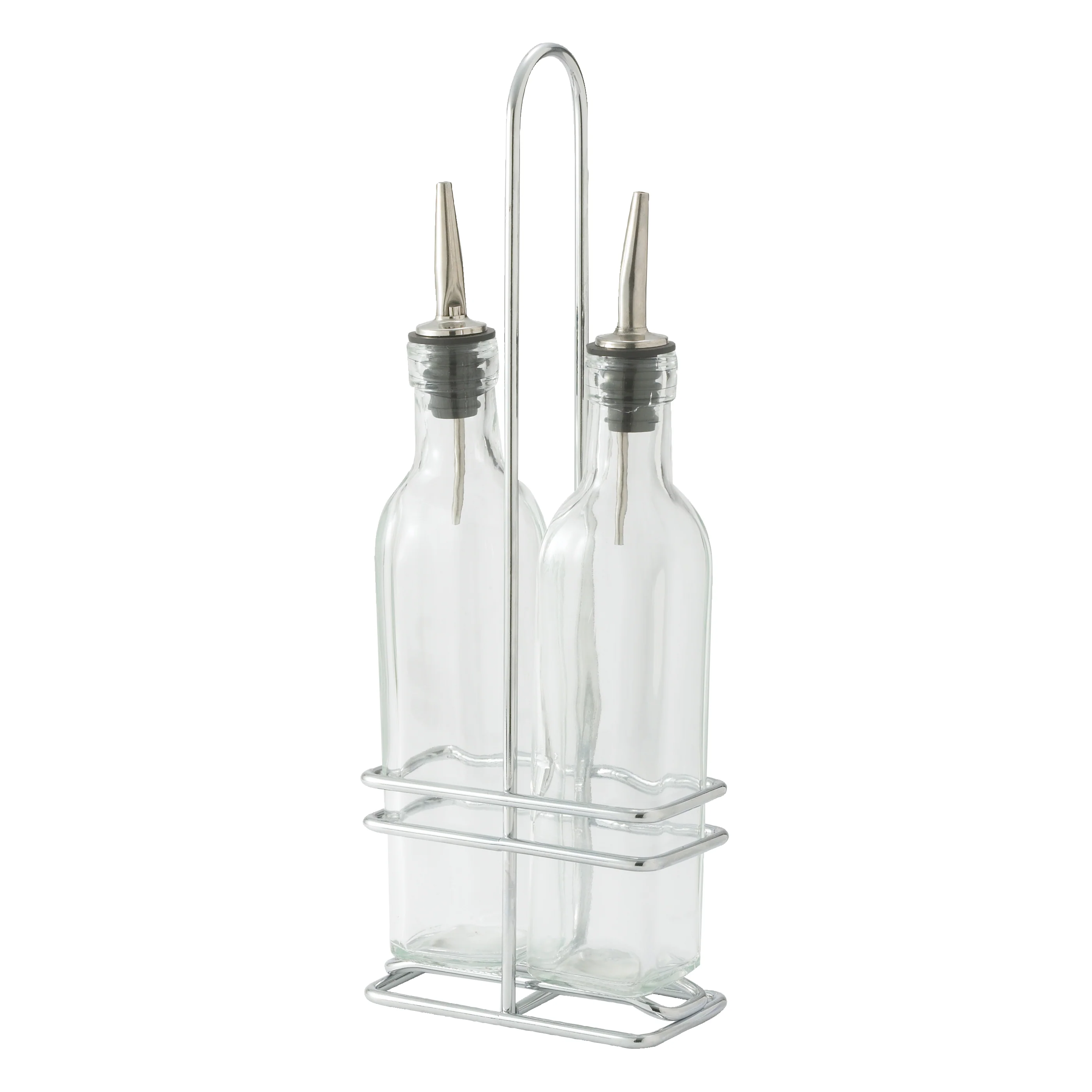 Winco GOB-16S 16 Oz Cruet Set with Chrome Plated Rack and Lids