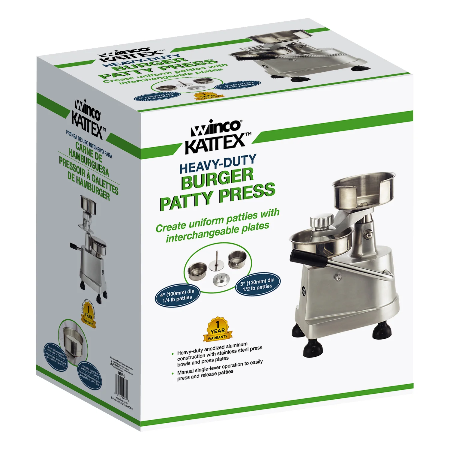Winco HBP-3 Hamburger Press 10 Inch Heavy-duty with 4 and 5 Inch Plates - Image 3