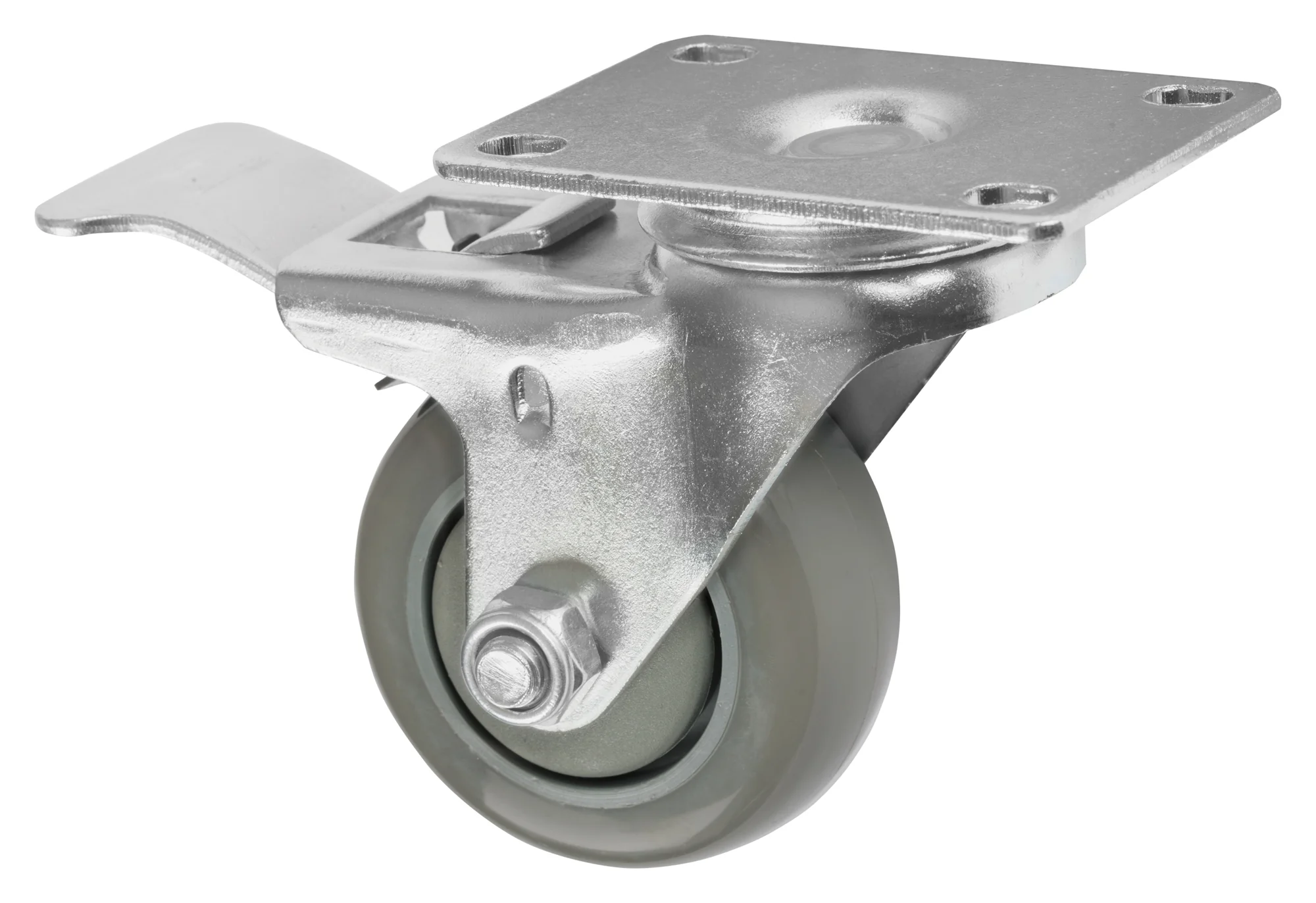 Winco IB-C3B 3 Inch Caster Polyurethane Swivel Plate With Brake 100 Lb Capacity - Image 2