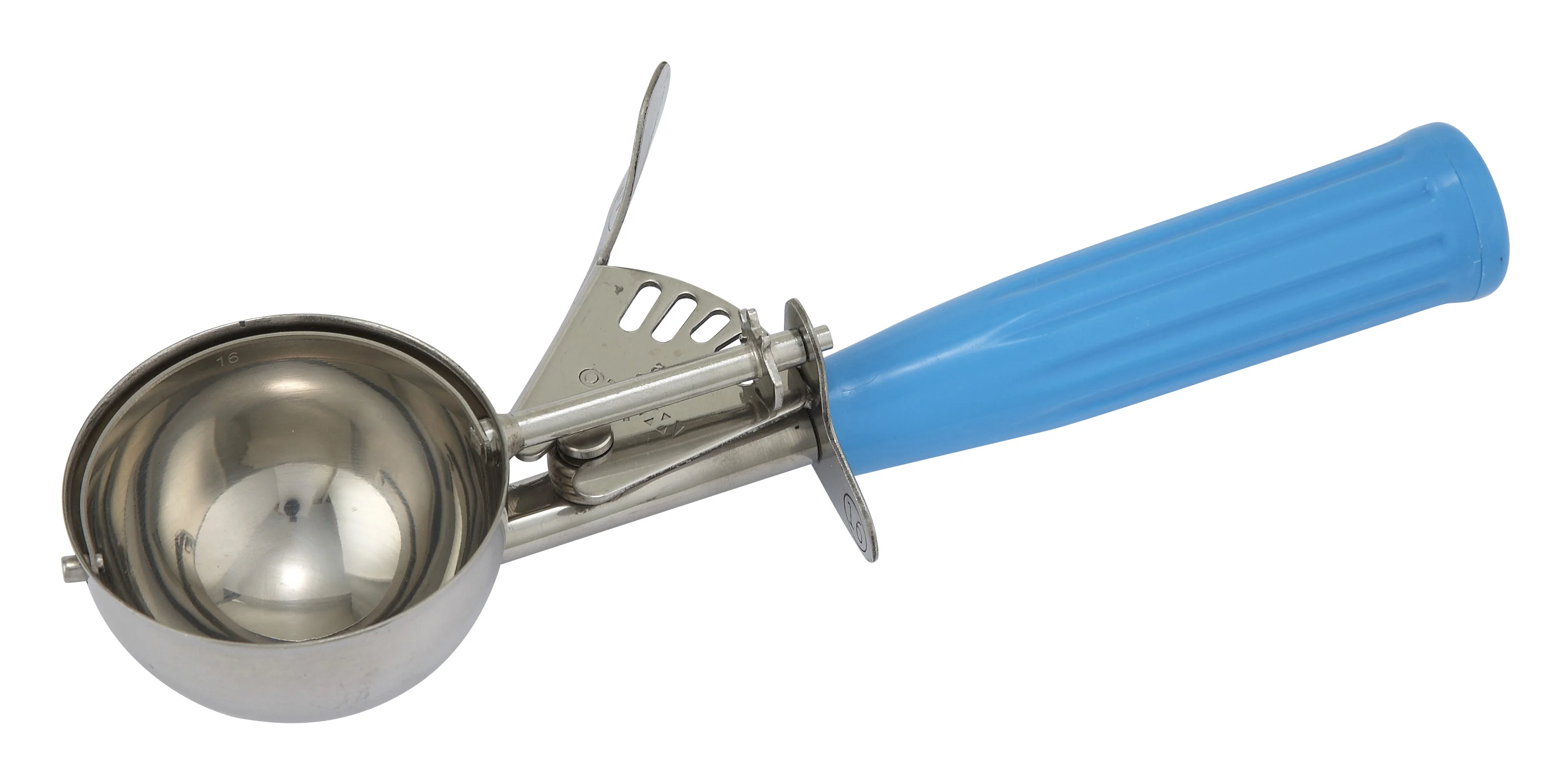 Winco ICD-16 2-3/4 Oz Ice Cream Disher Thumb Press Plastic Handle Blue Stainless Steel - Image 2