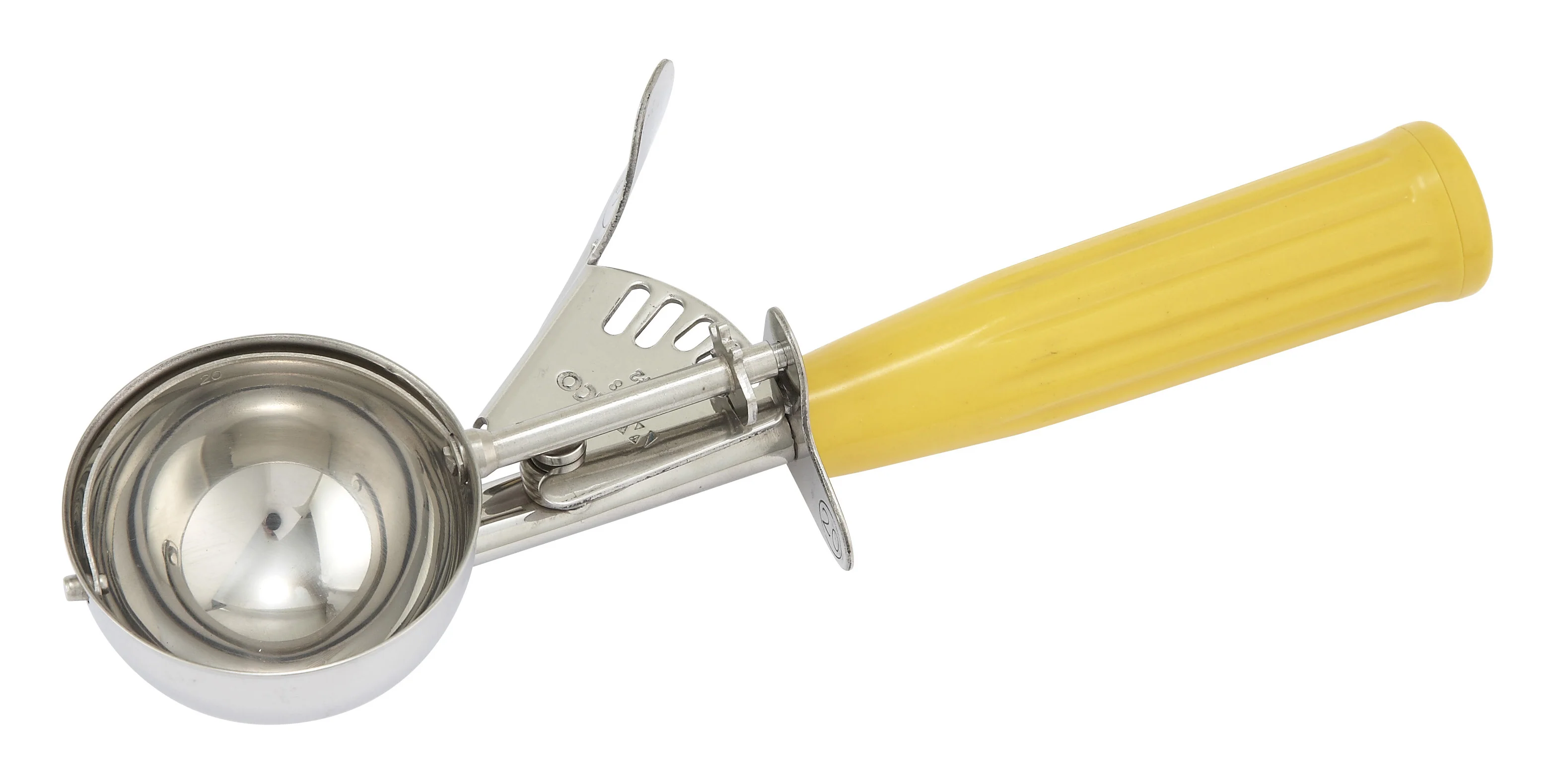 Winco ICD-20 2 Oz Ice Cream Disher Thumb Press Stainless Steel Yellow Handle