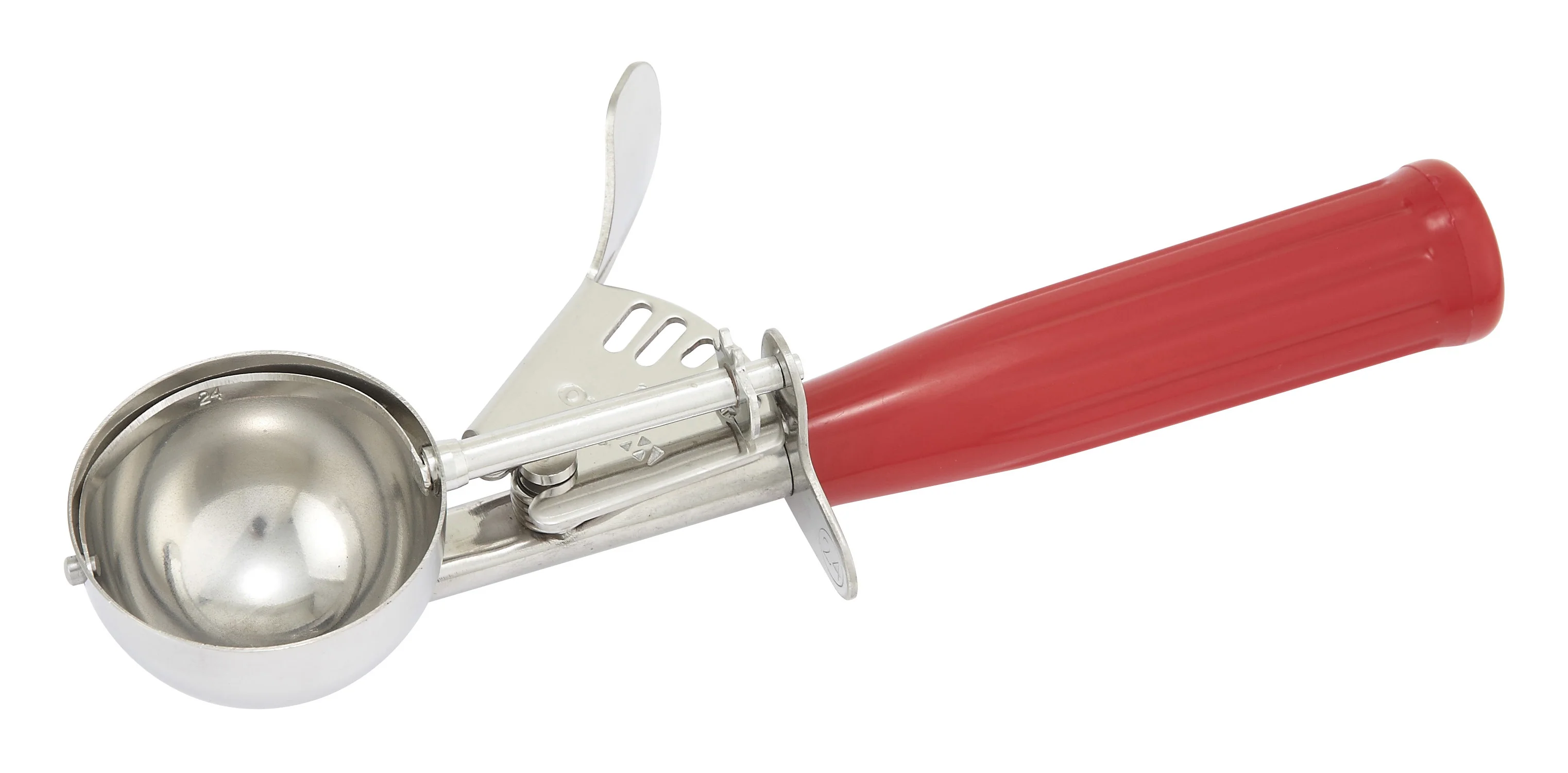 Winco ICD-24 1-3/4 Oz Ice Cream Disher Thumb Press Plastic Handle Red - Image 2