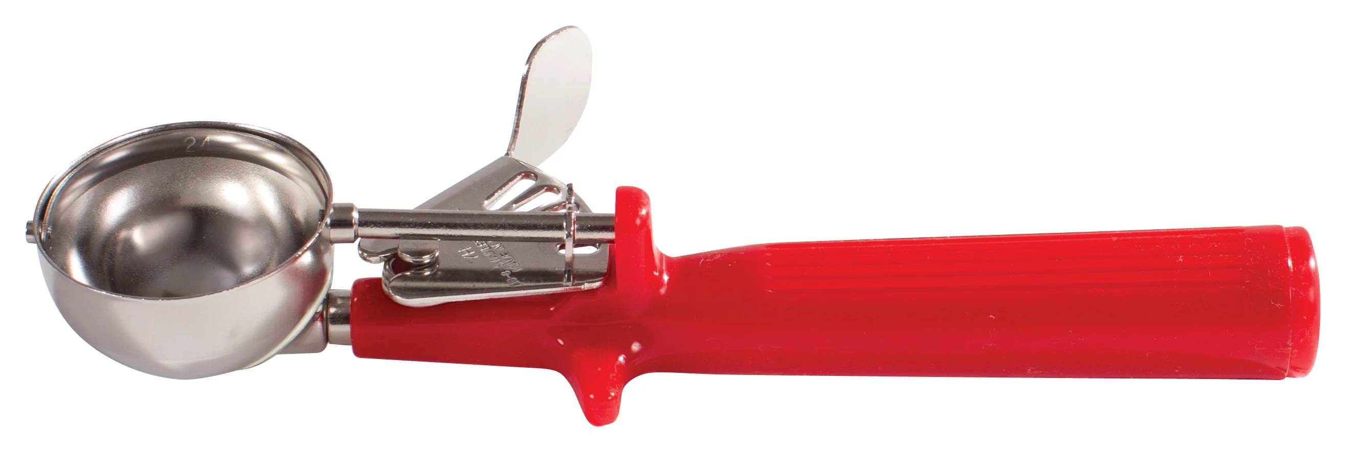 Winco ICOP-24 1-1/3 Oz Deluxe Disher Round Bowl with Stainless Steel Handle Red