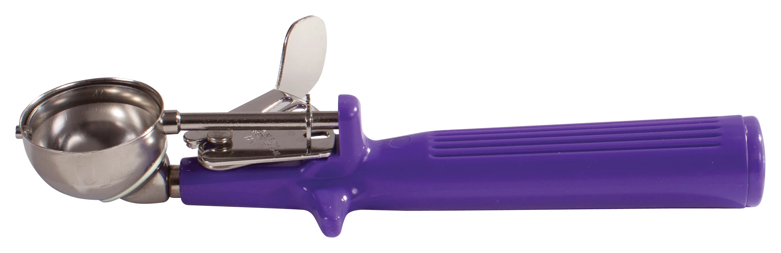 Winco ICOP-40 3/4 Oz Disher Round Bowl One Piece Handle Stainless Steel Purple - Image 3