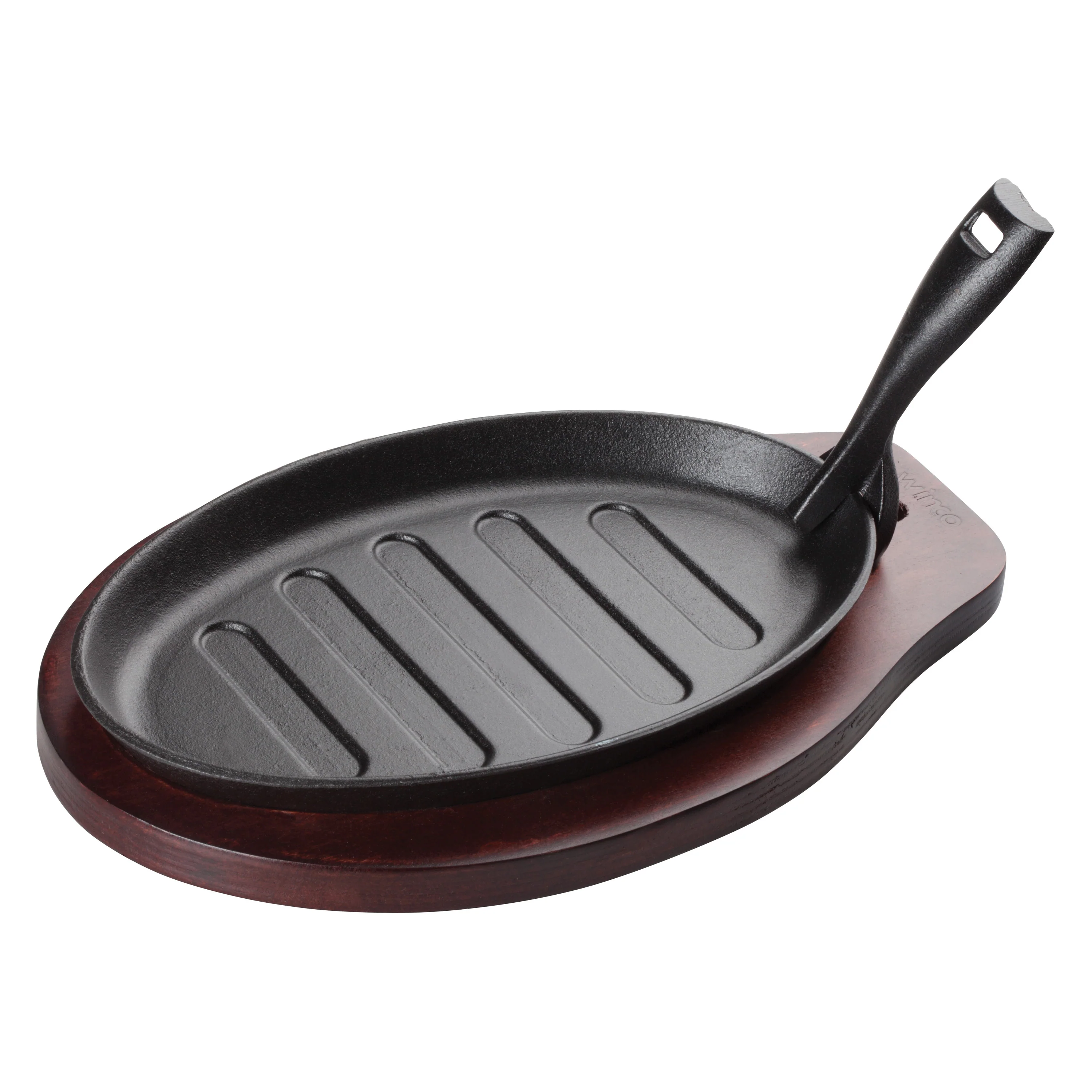 Cast Iron Steak Platter Set 10 Inch - Winco ISP-3 with Wood Underliner, 3-Piece - Image 2