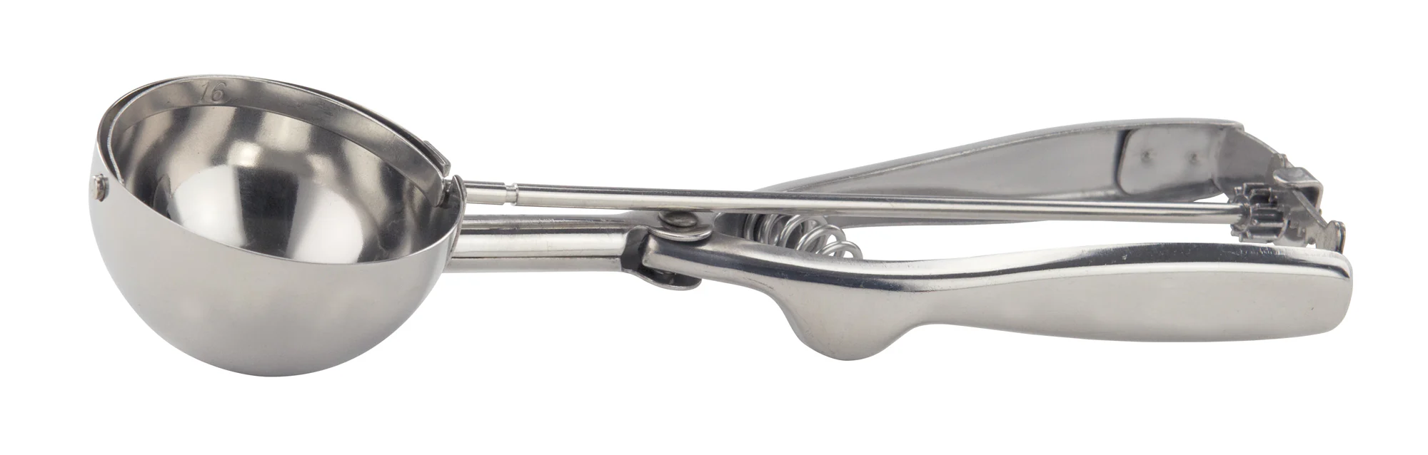 Winco ISS-16 2-3/4 Oz Squeeze Handle Round Disher Stainless Steel 2-1/4 Inch - Image 2