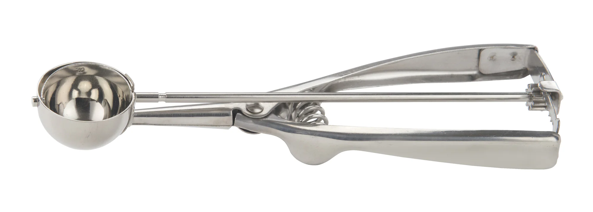 Winco ISS-70 1/2 Oz Disher Round Bowl Stainless Steel with Squeeze Handle - Image 2
