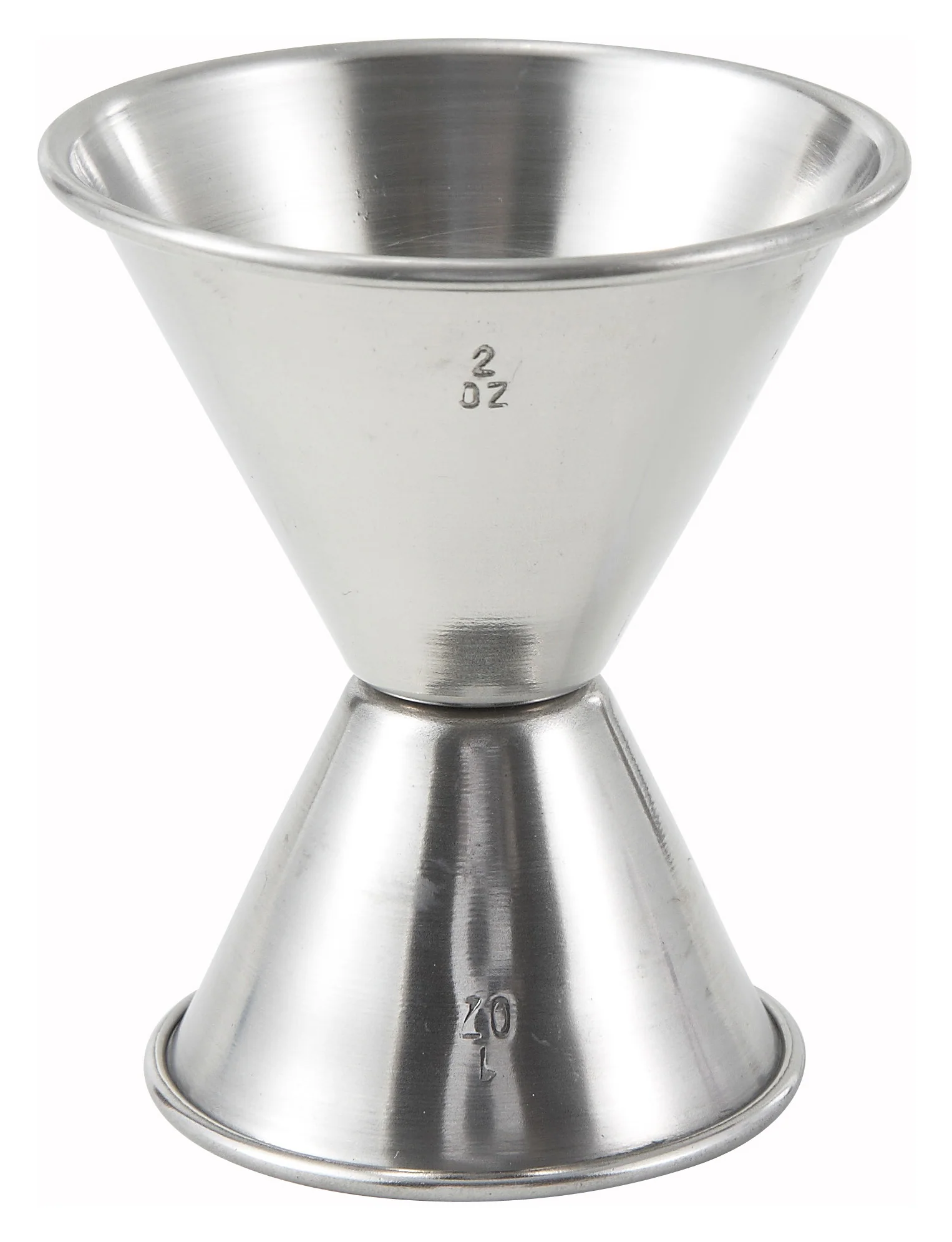 1 oz / 2 oz Dual-Sided Cocktail Jigger, Stainless Steel Rolled Edge (Winco J-5) - Image 2