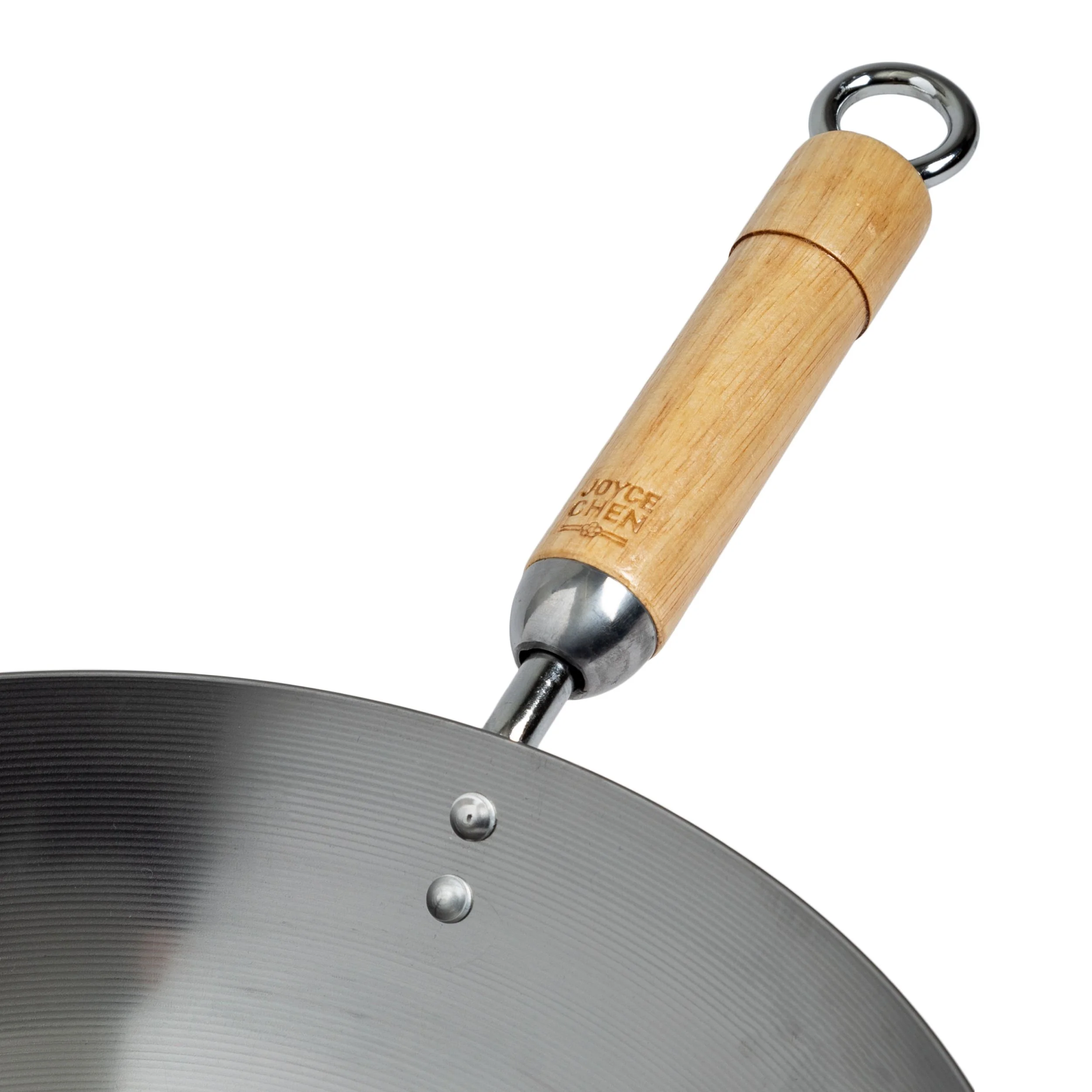 Carbon Steel Wok - Winco J20-1140 14" Round-Bottom, Birch Handles - Image 2