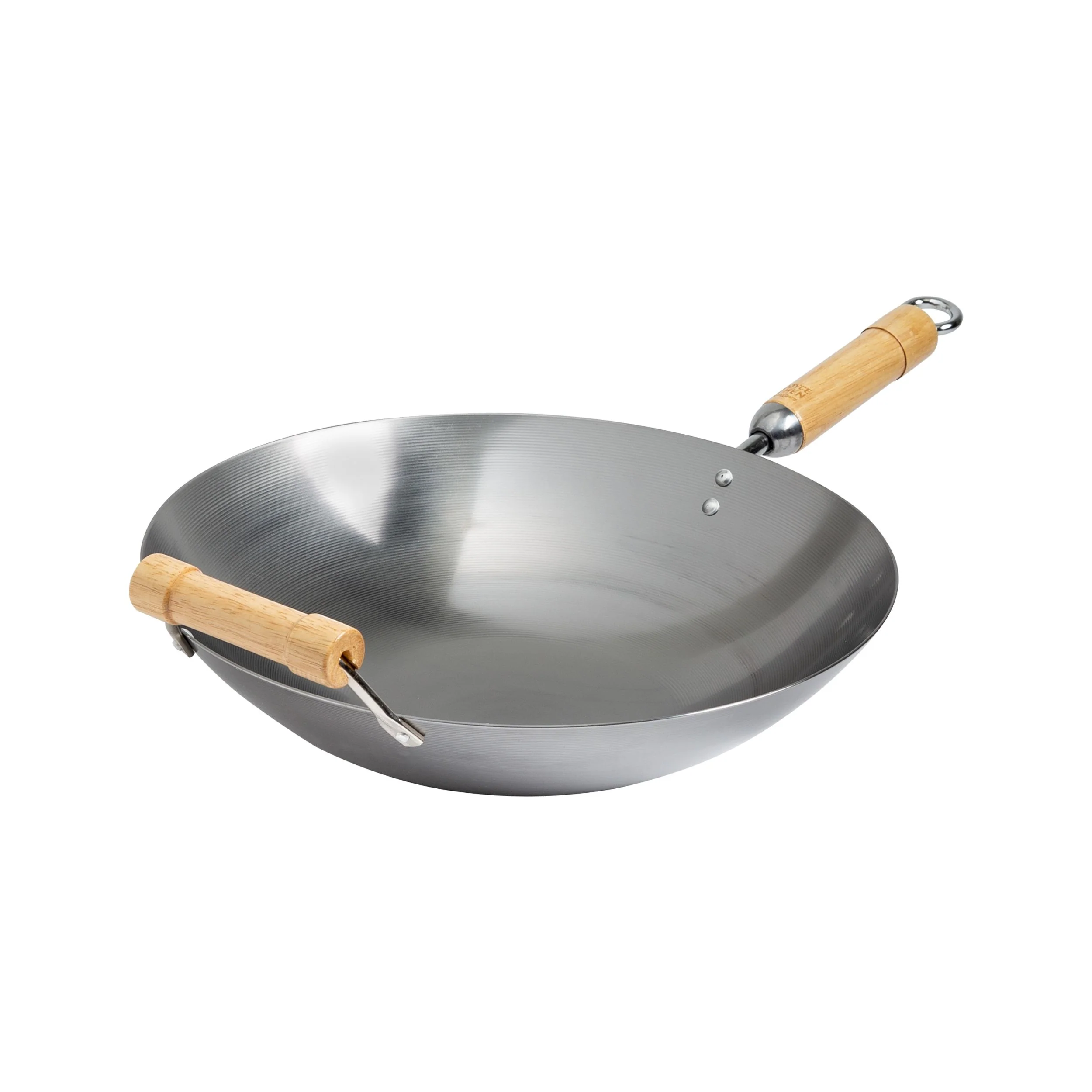Carbon Steel Wok - Winco J20-1140 14" Round-Bottom, Birch Handles - Image 3