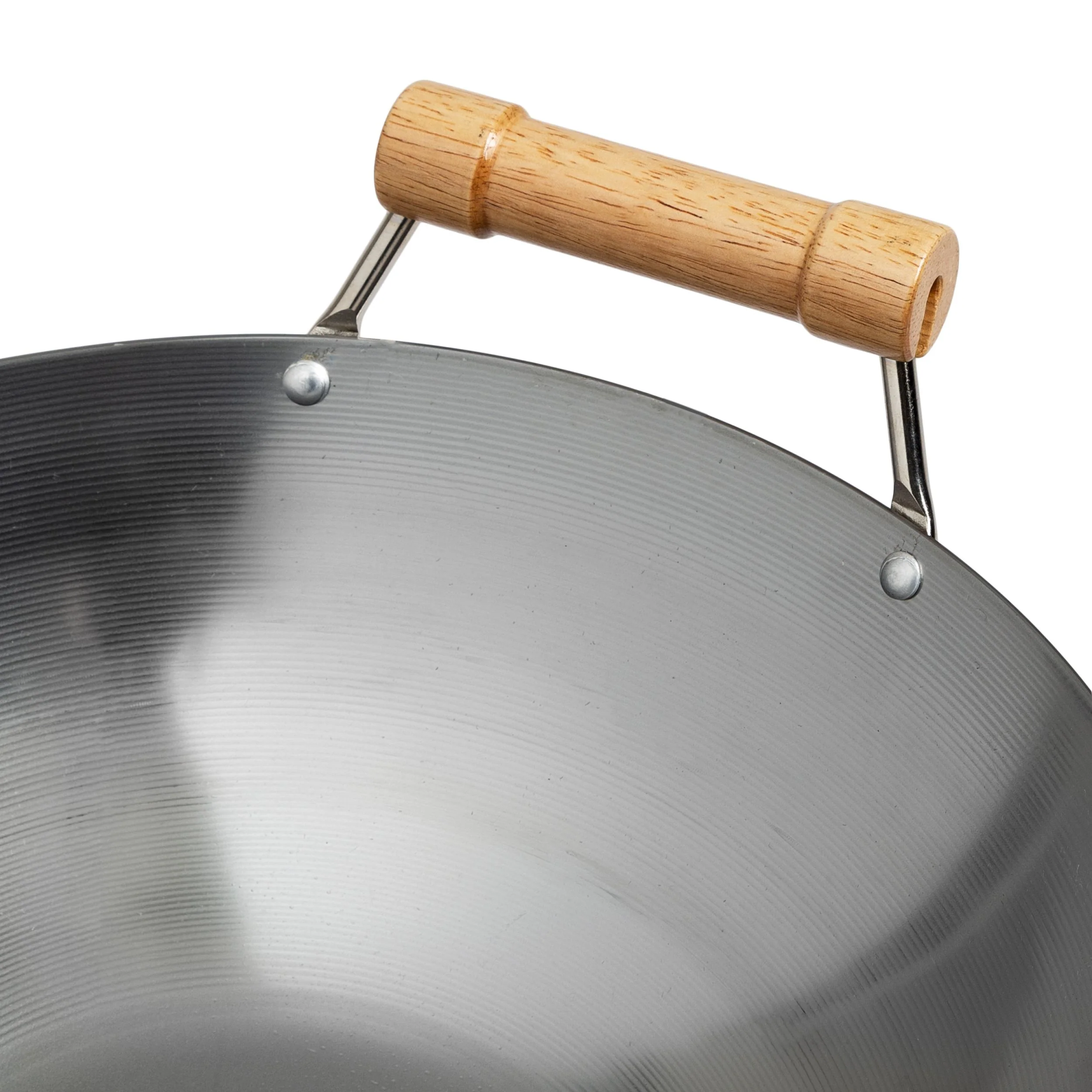 Carbon Steel Wok - Winco J20-1140 14" Round-Bottom, Birch Handles - Image 7