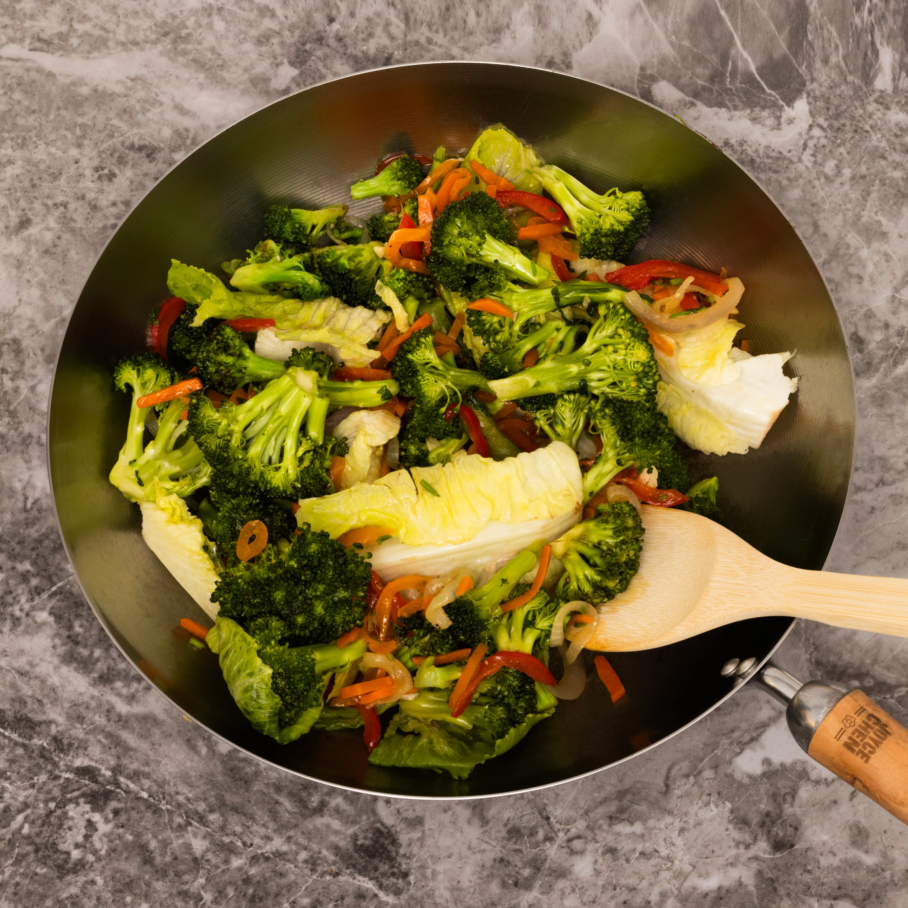 Carbon Steel Stir-Fry Pan 12 Inch - Winco J21-9979 Joyce Chen Birch Handle - Image 2