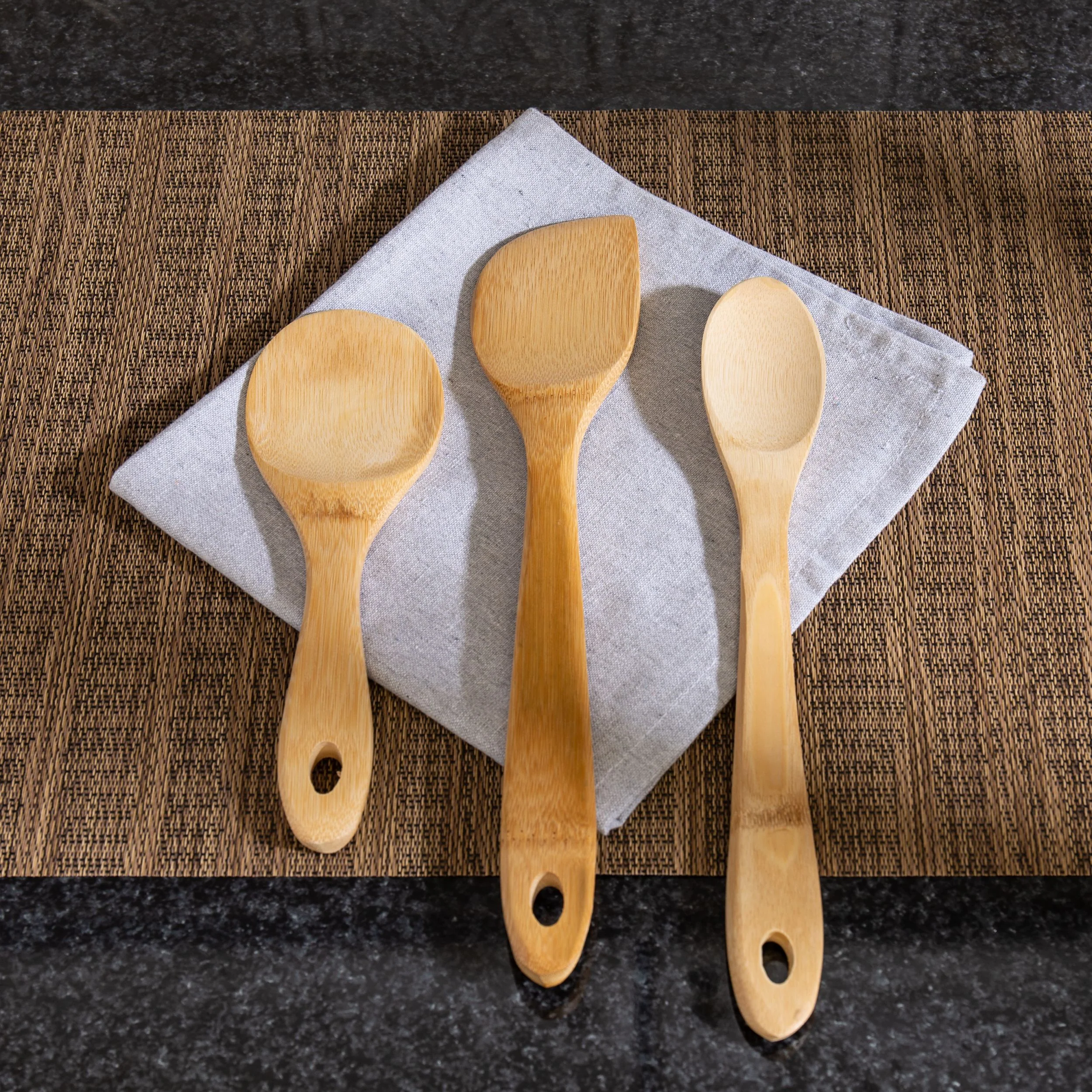 Winco J33-2018 3 Inch Burnished Bamboo Utensil Kitchen Tool Set with Eco-Friendly Design - Image 4
