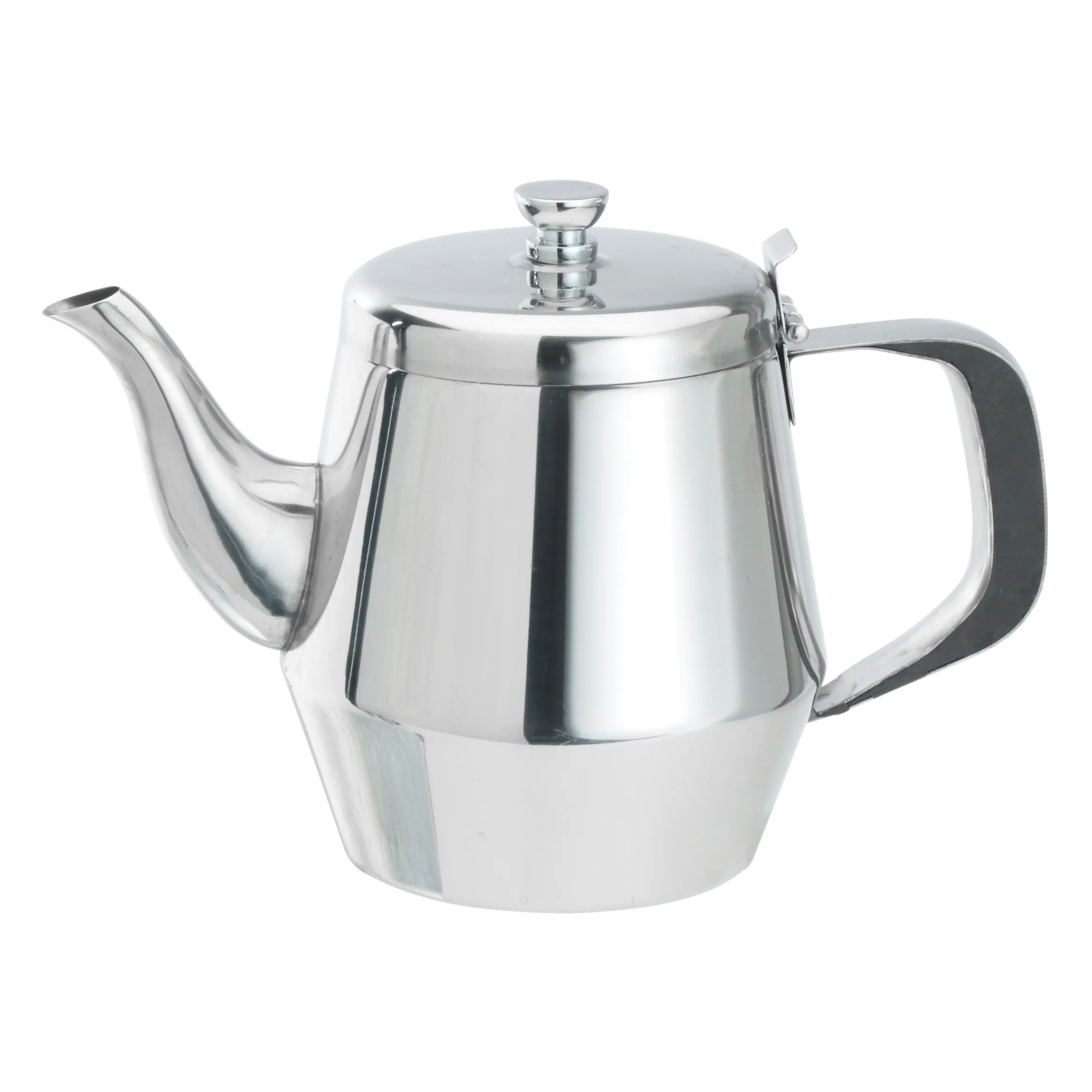 Winco JB2928 28 Oz Gooseneck Teapot Vented Lid Bakelite Handle Stainless Steel Mirror Finish