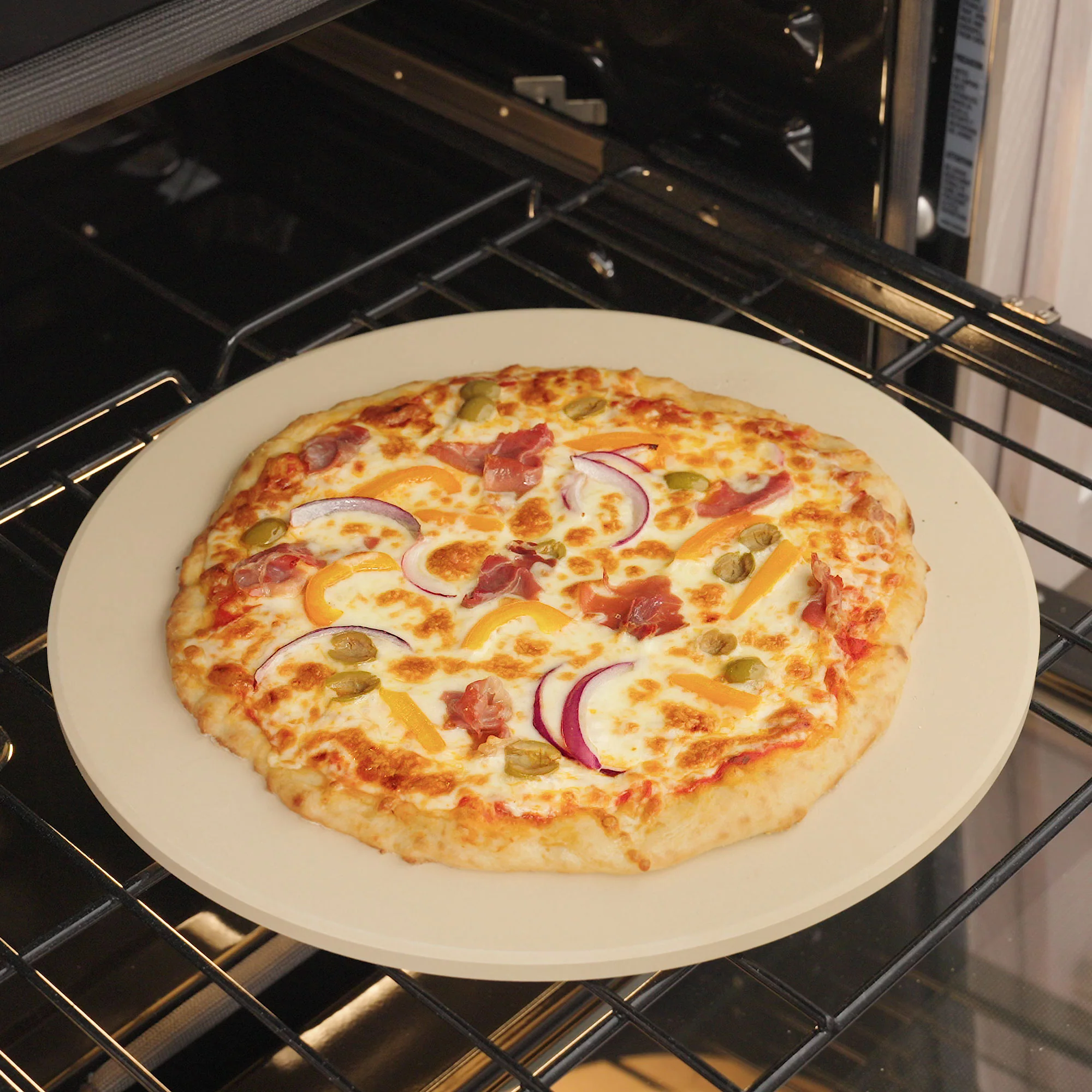 Winco KCH-08411 16 Inch Diameter Round Pizza Stone Beige Cordierite with Durability - Image 2