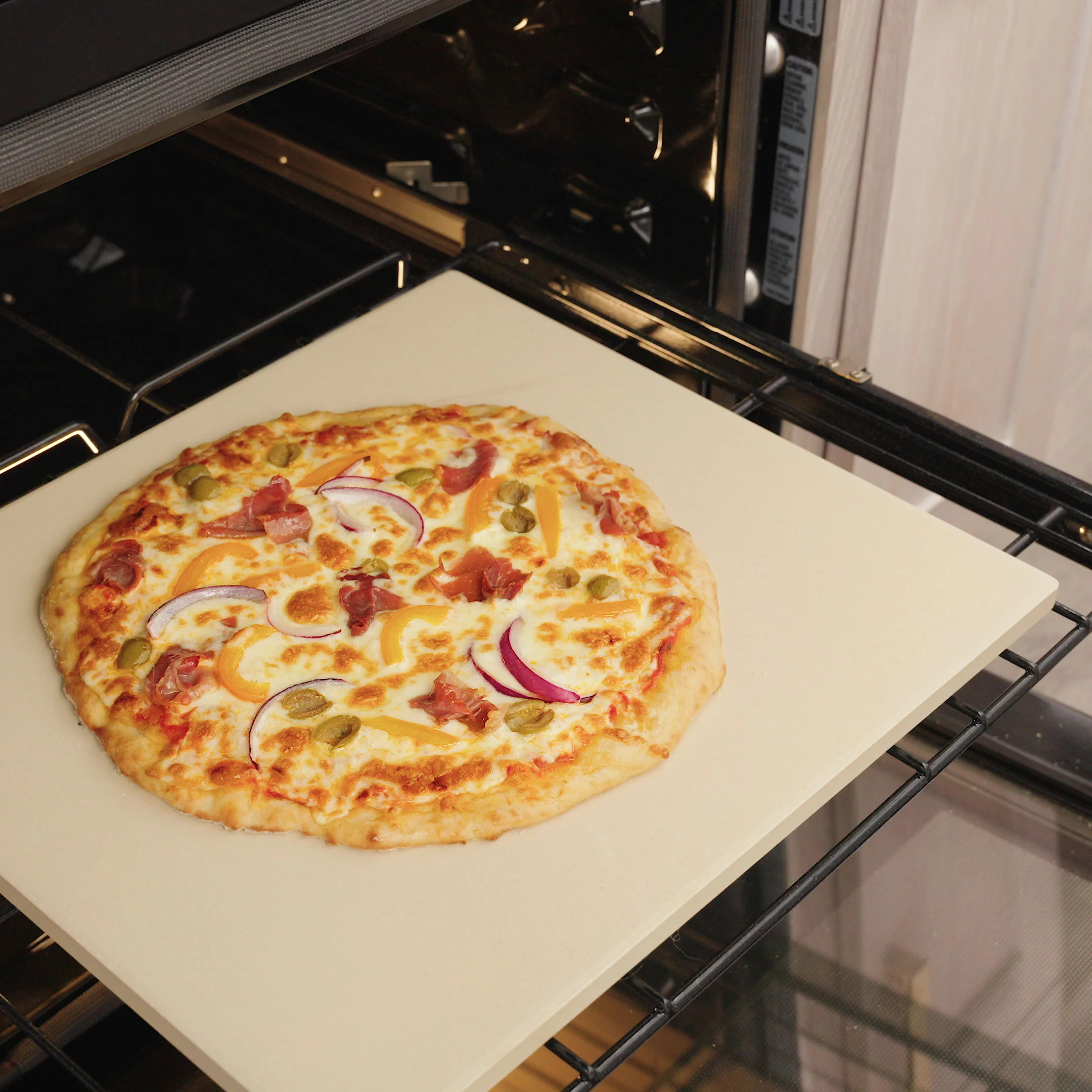 Winco KCH-09011 14 Inch Pizza Stone Rectangular Beige Cordierite Old Stone - Image 6