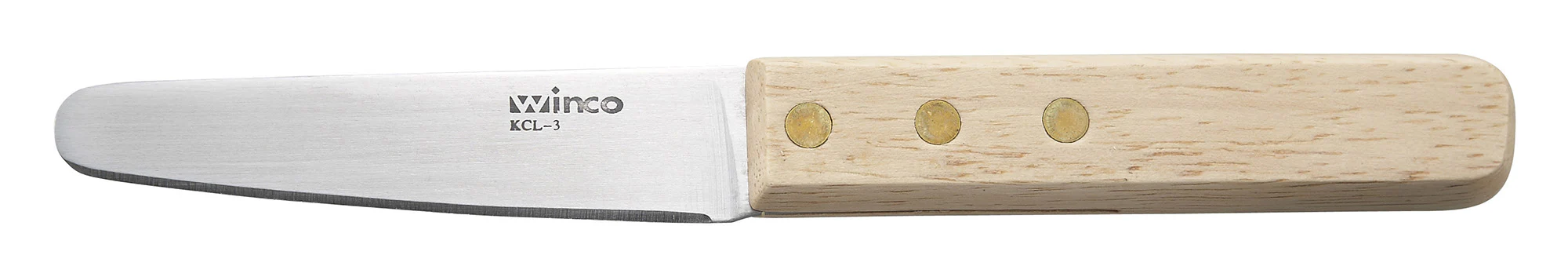 Winco KCL-3 3-1/2 Inch Blade 7-1/2 Inch Overall Length Oyster Clam Knife Wooden Handle Stainless Steel - Image 2