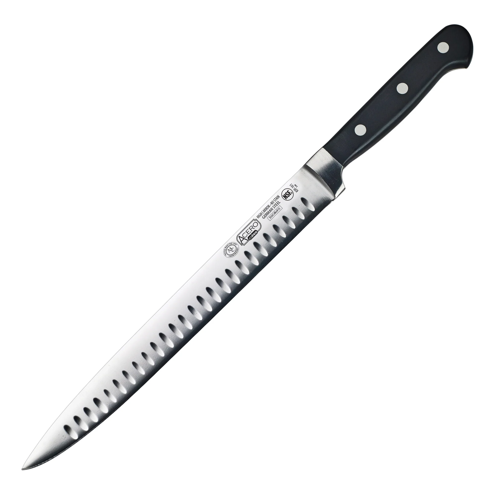 Winco KFP-101 10 Inch Blade Granton Edge Knife Forged Plastic Black - Image 2