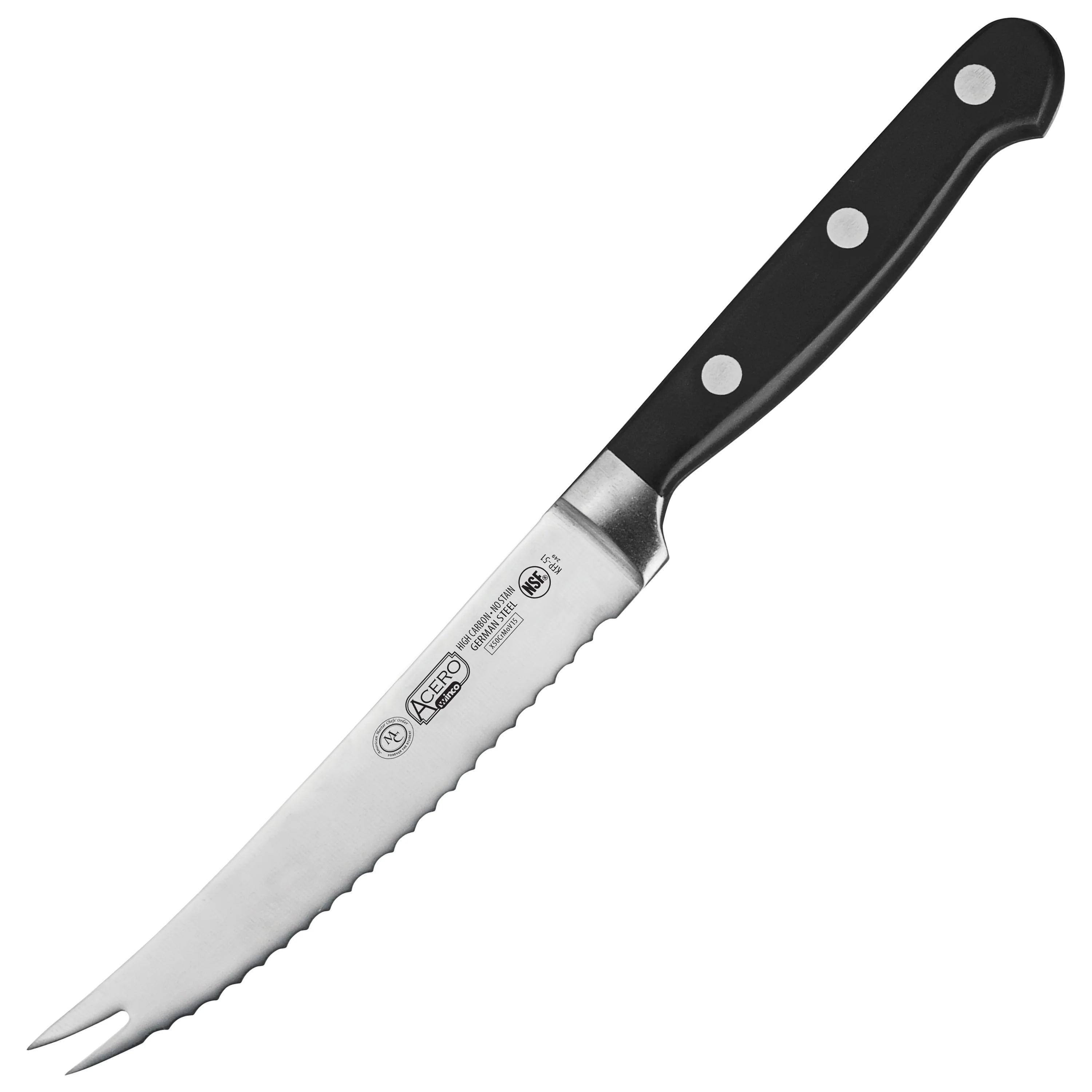 Winco KFP-51 5 Inch Blade Acero Tomato Knife Forged Plastic Handle Black - Image 2
