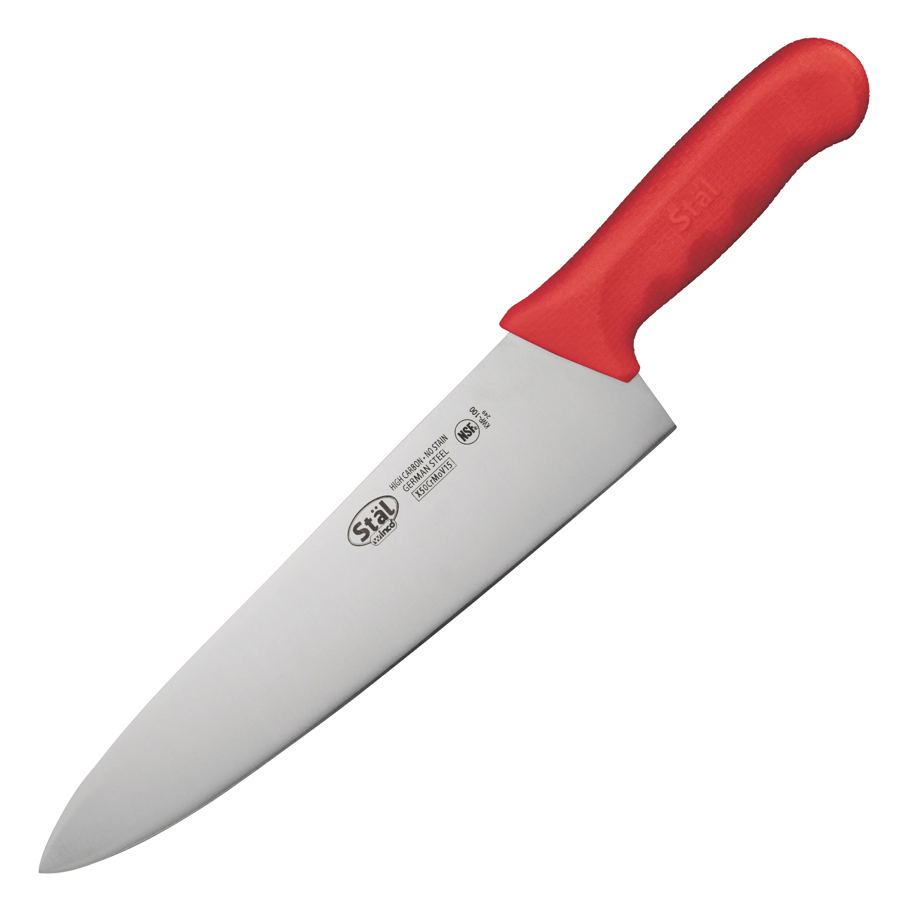 Winco KWP-100R 10 Inch Blade  Chef Knife Stamped Polypropylene Red Handle - Image 2